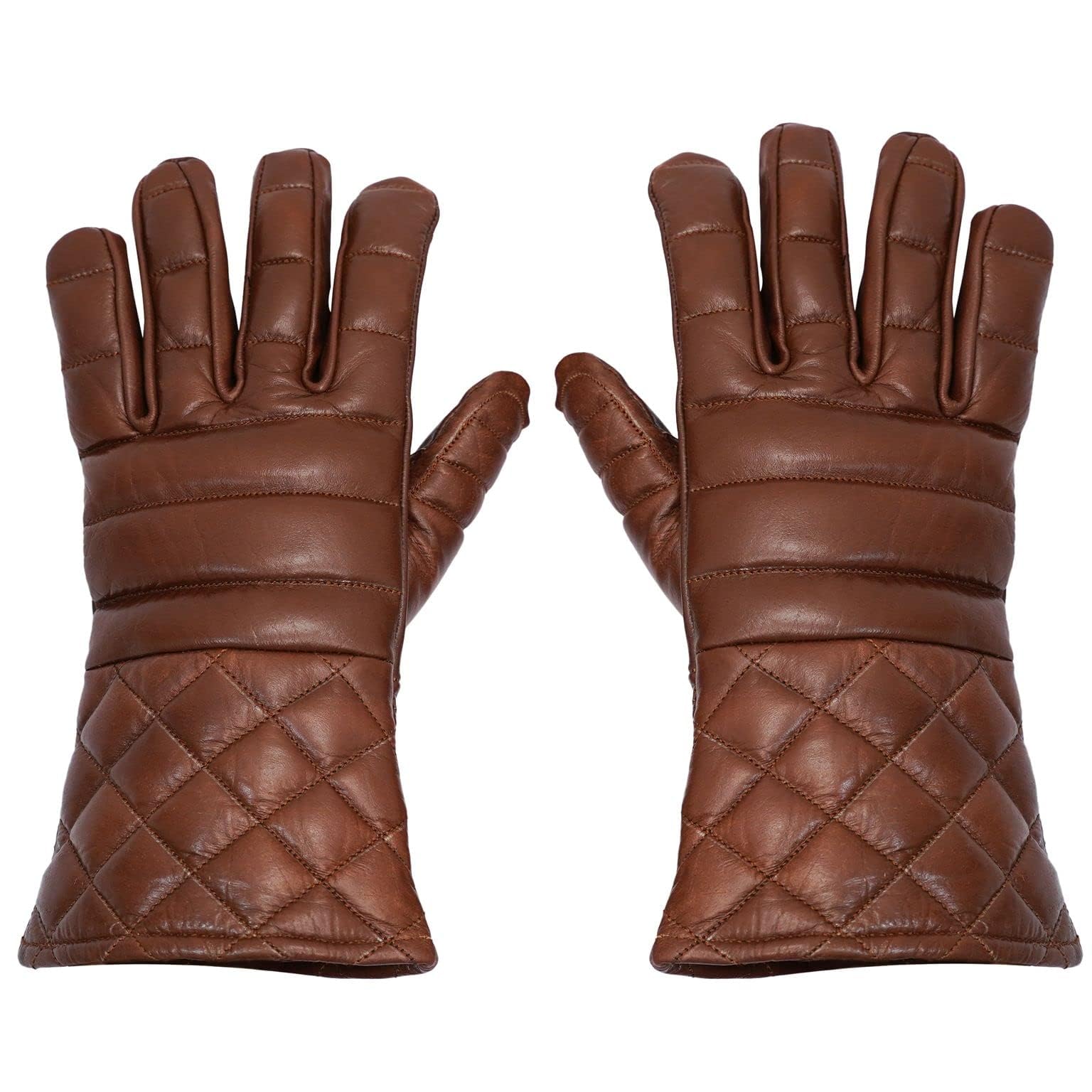 Mythrojan Medieval Swordsman Fencing Gloves Renaissance Cosplay Hema Lightly Padded Leather Gloves Swordsman Steampunk Reenactment Cosplay Costume Accessory, Brown - XL