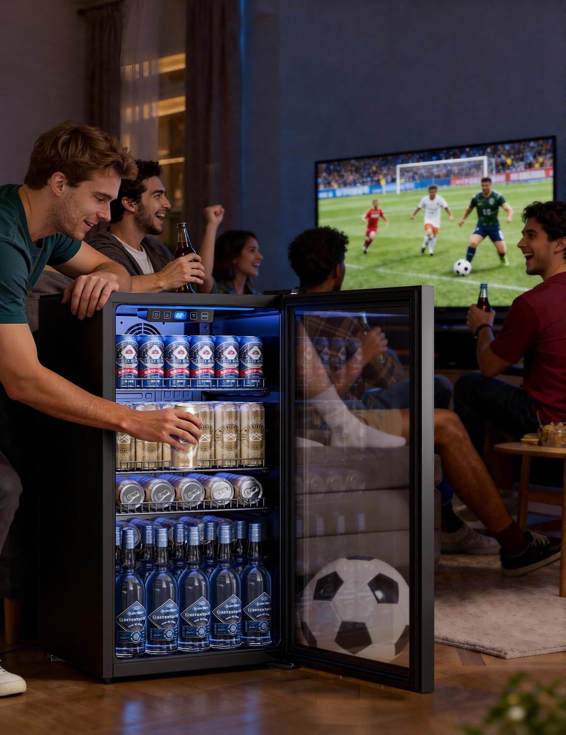 TRIUMPHKEY 90L Mini-Kühlschrank mit Glasfront (Glastür), Kompakter Getränkekühlschrank für bis zu 128 Dosen, mit verstellbaren Regalen für Bier, Wein, Soda, Ideal für Haushalt, Bar, Büro, Wohnung