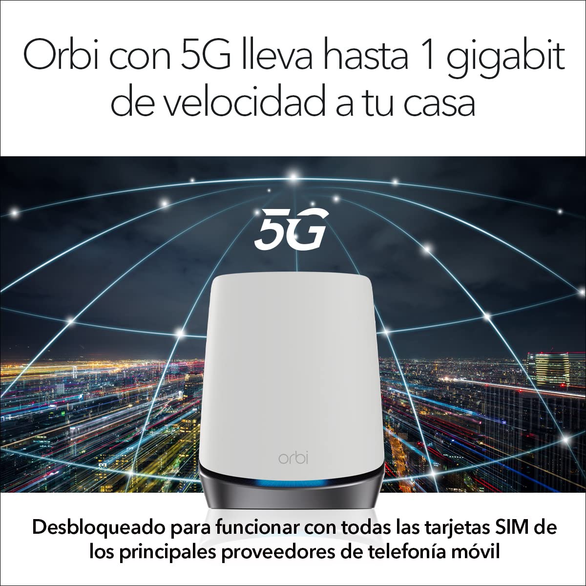 NETGEAR Orbi 5G Mesh WiFi 6 TriBanda NBK752 | Router con 1 extensor satélite |Cobertura de hasta 350 m2, 40 dispositivos | AX4200 (hasta 4, 2 Gbps)