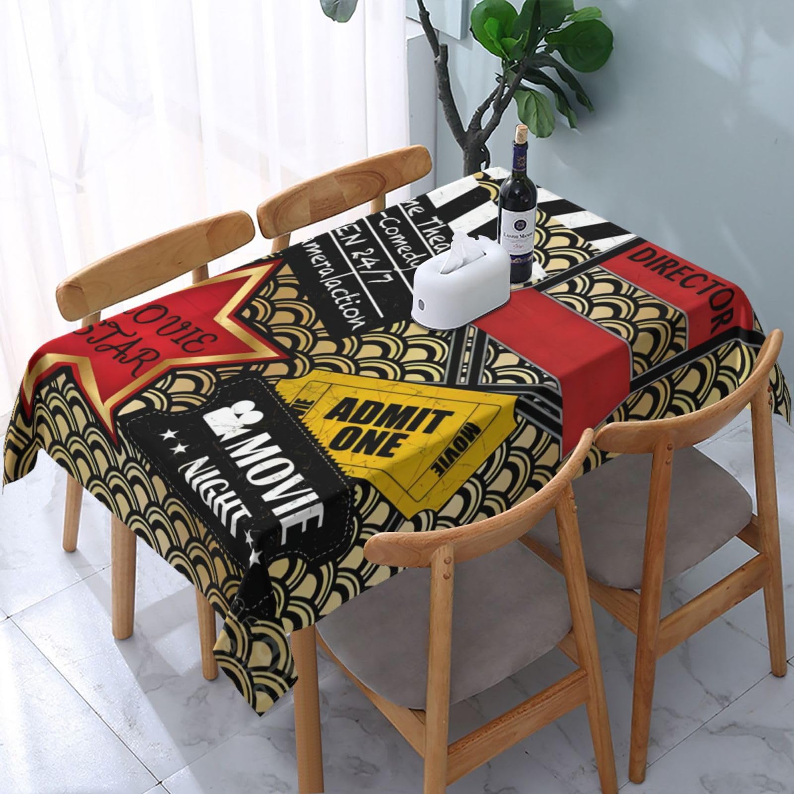HLBSDM Retro Theater Movie Night Rectangle Tablecloth, Suitable for Wedding, Party and Restaurant Festival Gathering Event Polyester Fabric Decorative Tablecloth(54x72in)