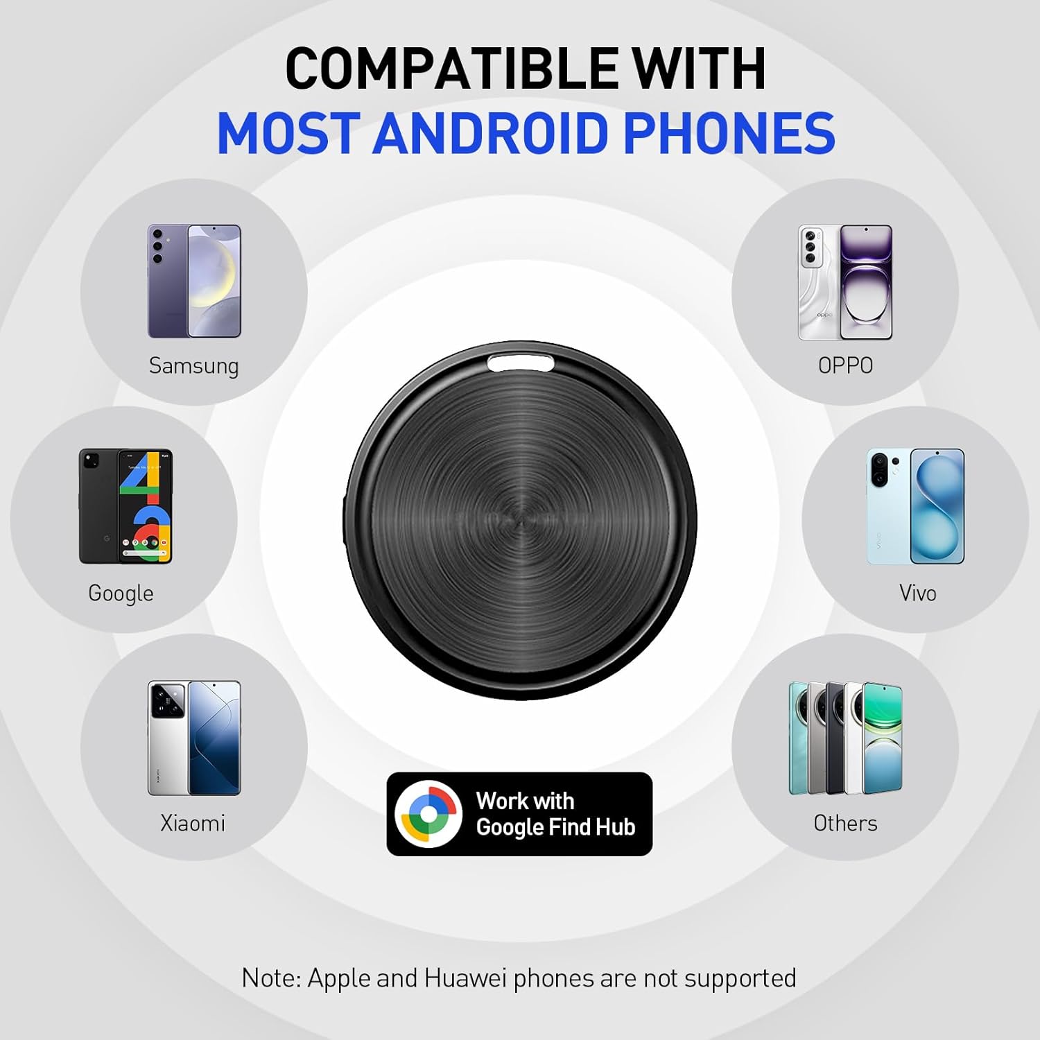 Air Tags-4 Pack Android Tracker Tag, Works with Google Find Hub App(Android Only), Long Battery Life, IP65 Waterproof, for Keys/Luggage/Suitcase/Backpack/Wallet, Black - Image 2