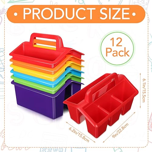 Miniatura 3 de 12 cajas de almacenamiento apilables para el aula con 4 compartimentos de plástico con asa organizadores portátiles de almacenamiento para el aula