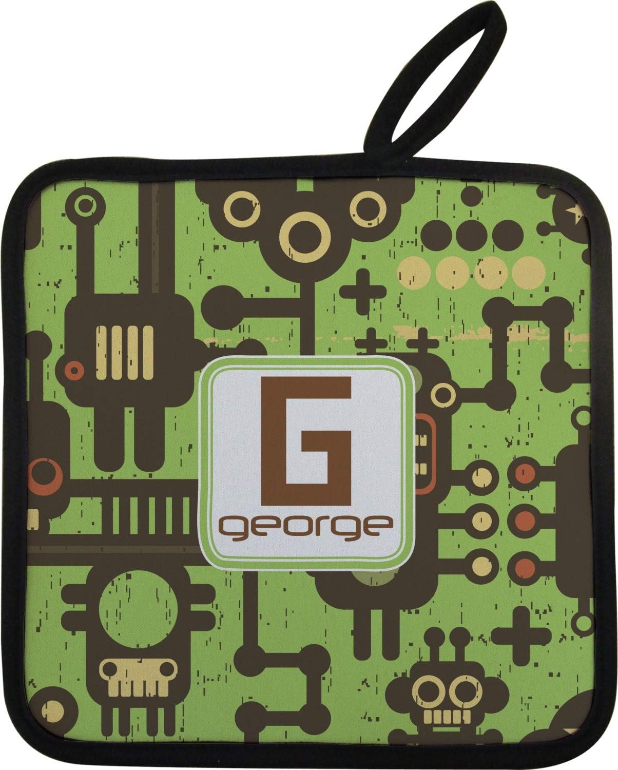 YouCustomizeIt Personalized Industrial Robot 1 Right Oven Mitt & Pot Holder Set w/Name and Initial