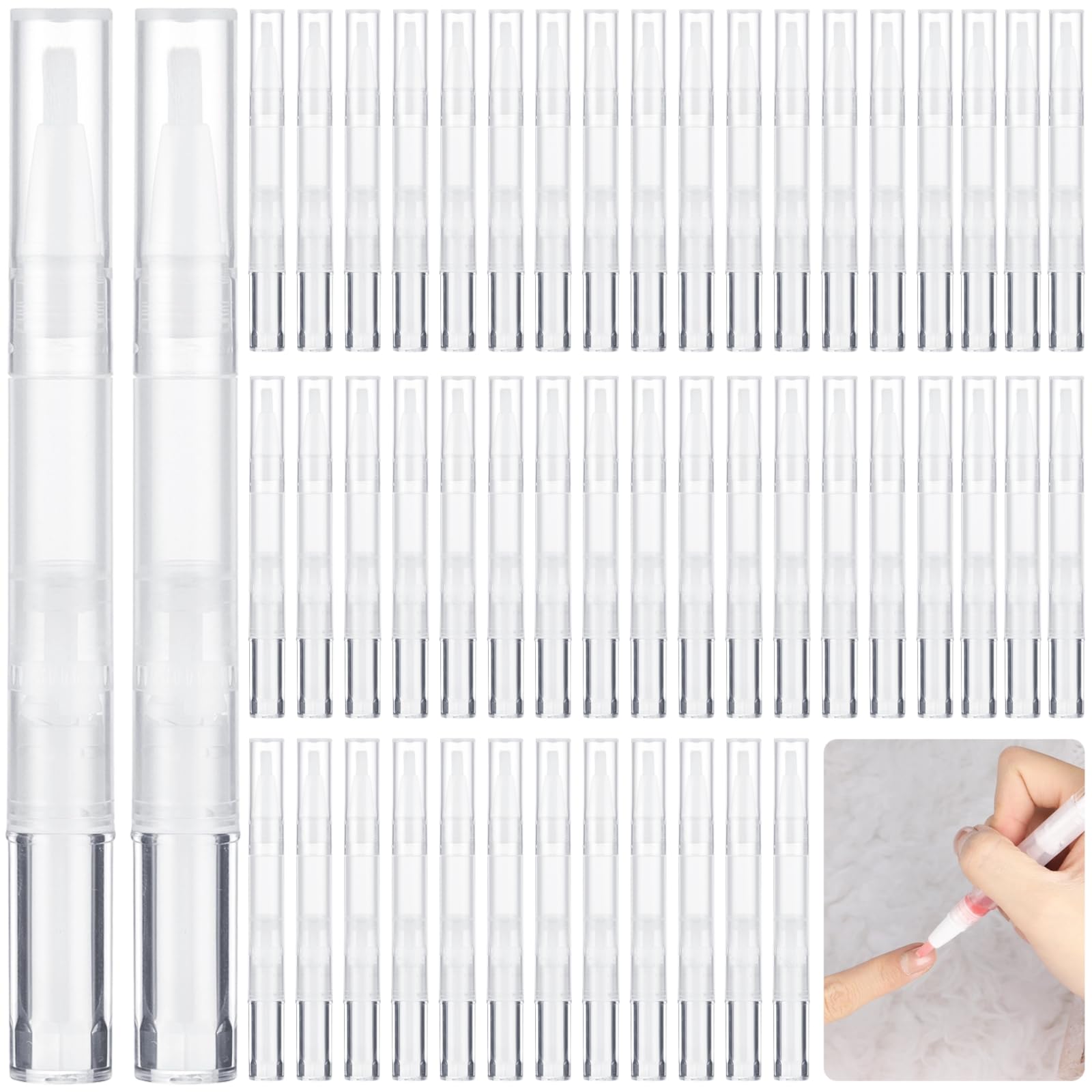 Paquete de 50 bolígrafos vacíos de aceite de cutícula de 3 ml, recargables, transparentes, bolígrafos de aceite de uñas vacías con punta de pincel, tubo líquido para crecimiento de pestañas,