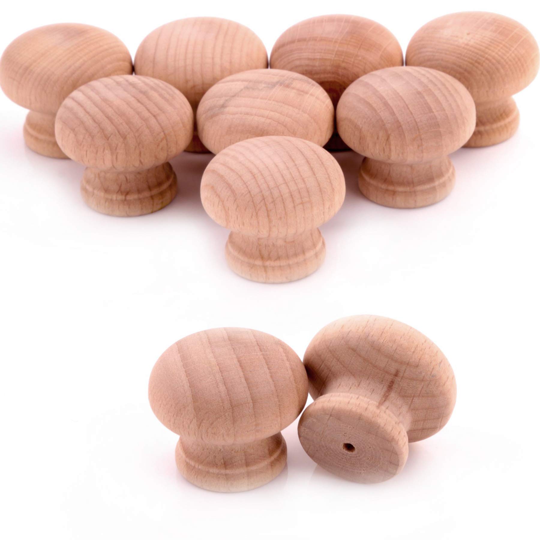 White Hinge Natural Wood 10X Natural Beech Wooden Door Knobs - 35Mm Drilled Natural Cupboard/Drawer Pull Handles