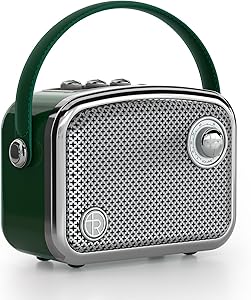 TOMPROAD Vintage Style Portable Bluetooth Speaker, Brown, Retro Design with Wire Mesh Grid – Compact Square Shape (Green)