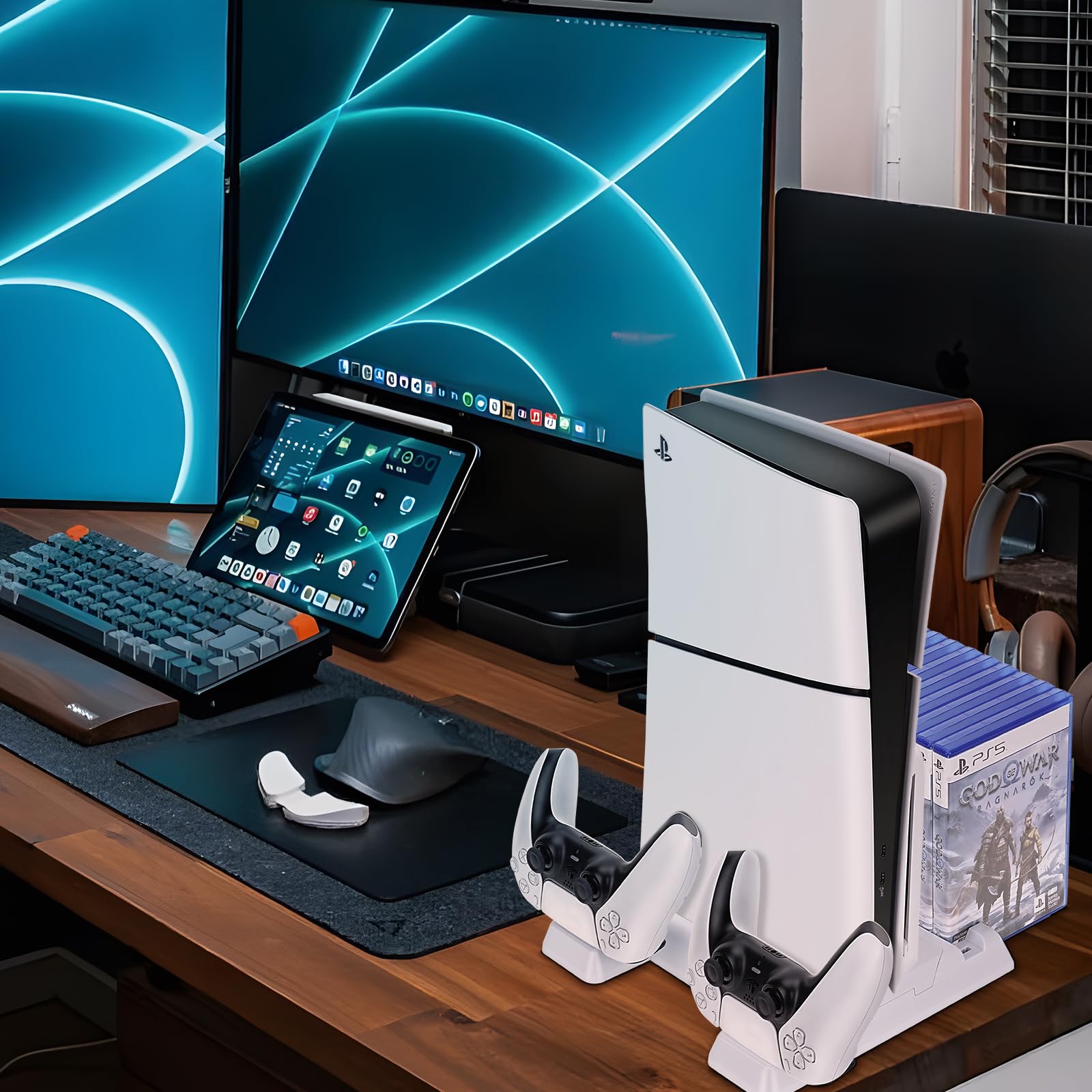 PS5/PS5 Slim Supporto di Ricarica con Ventola di 3 VelocitàRaffreddament per PS5/PS5 Slim, Supporto di Ricarica Controller PS5 con 11 Slot per Schede di Gioco per PS5/PS5 Slim Digitale/Disco