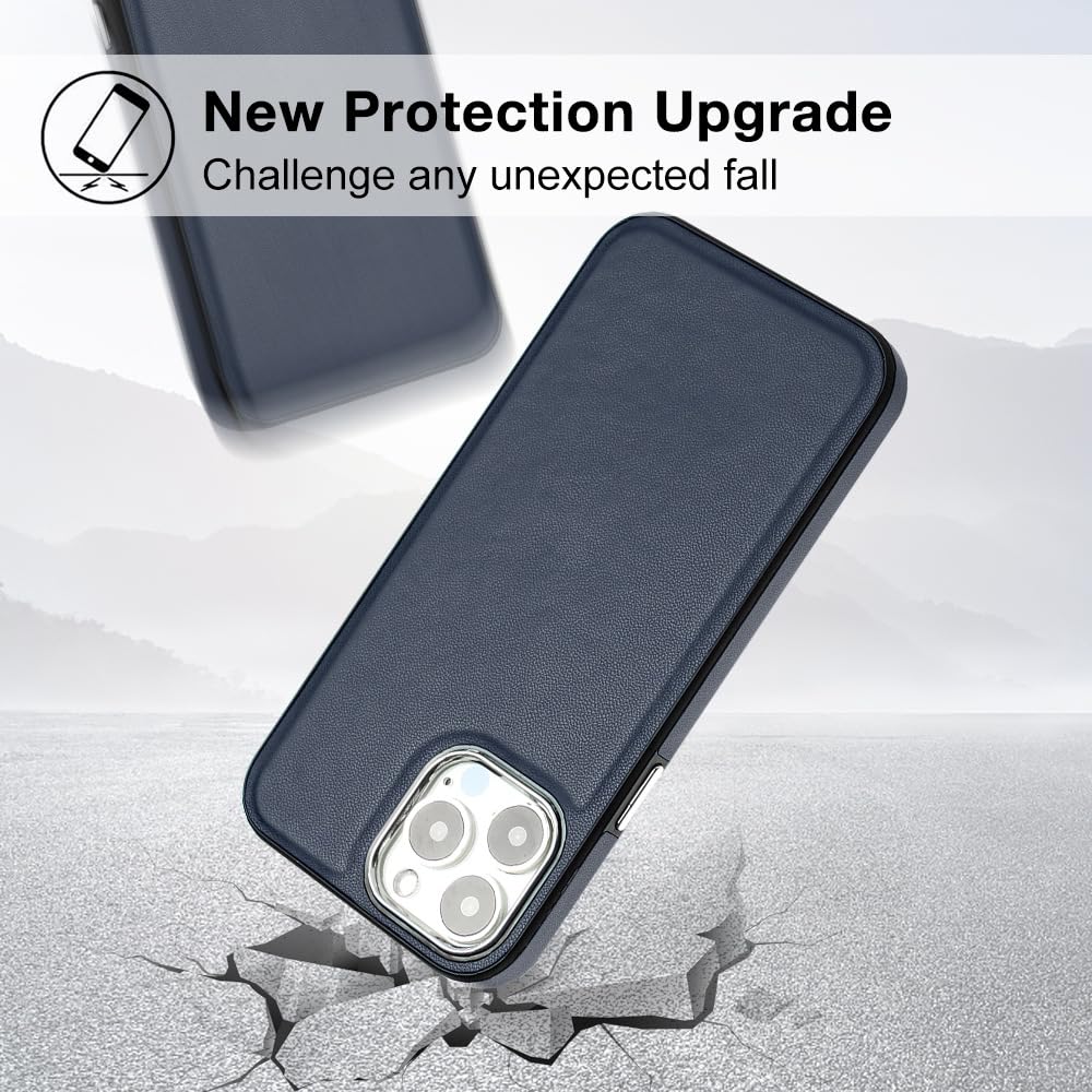 Coque Cuir pour iPhone 14 Pro Max/14 Plus/14 Pro/14, Mince Housse, Tout Le Corps Résistant Aux Chutes Protection Mat Etui,Bleu,14 Pro 6.1''