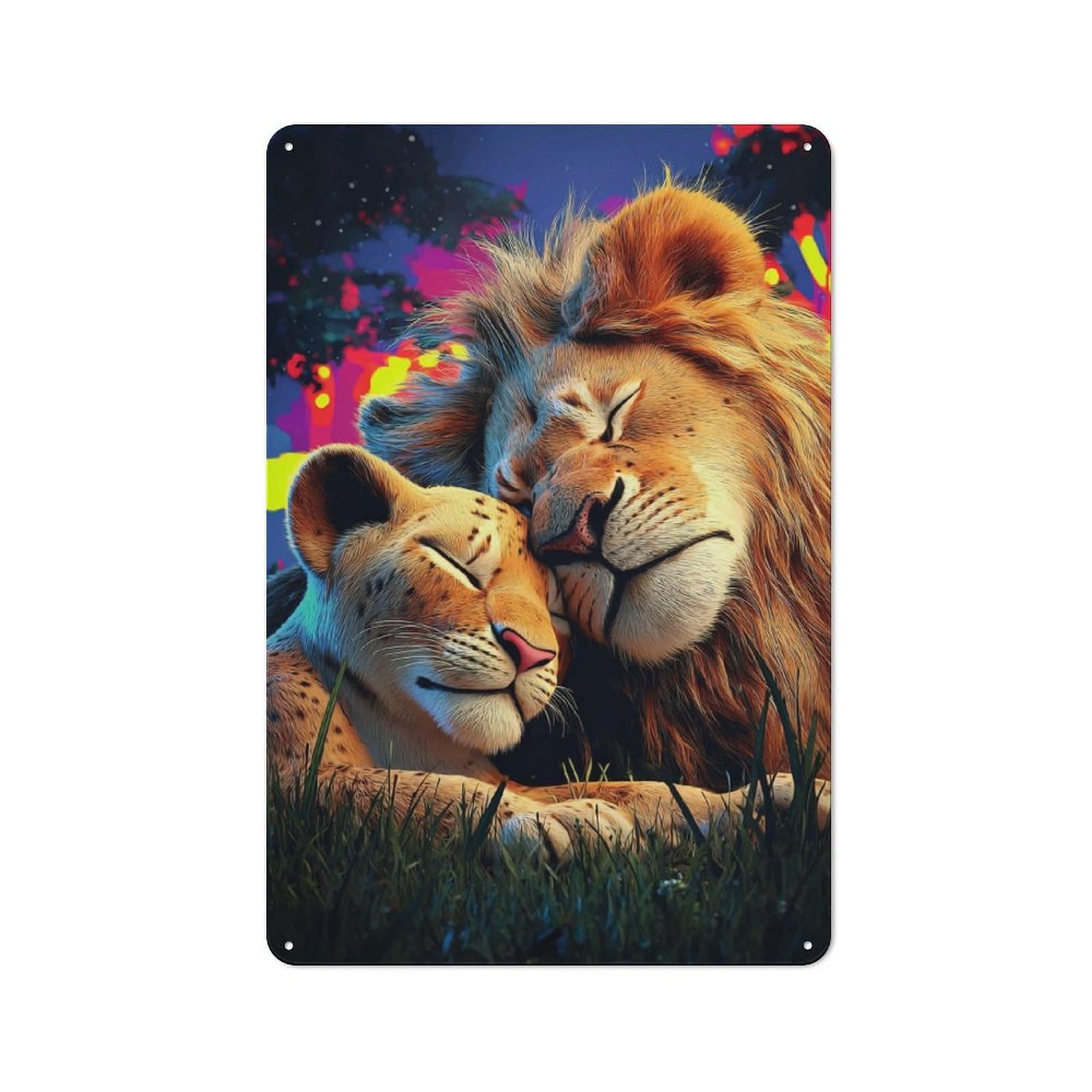 Junmoney Sleeping Lions In Vibrant Colors -1 Printed Metal Sign 30X20cm For Dining Room Or Kitchen, A Christmas Gift For People Styling Dining Room And Kitchen