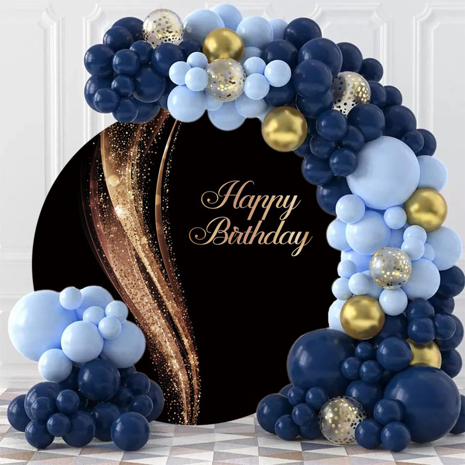Sfondo di Buon Compleanno 230 cm Nero Marrone Paillettes Scintillanti Sfondo Fotografico Rotondo Ragazza Donna Festa di Compleanno Decorazione Banner Copertura Studio Prop