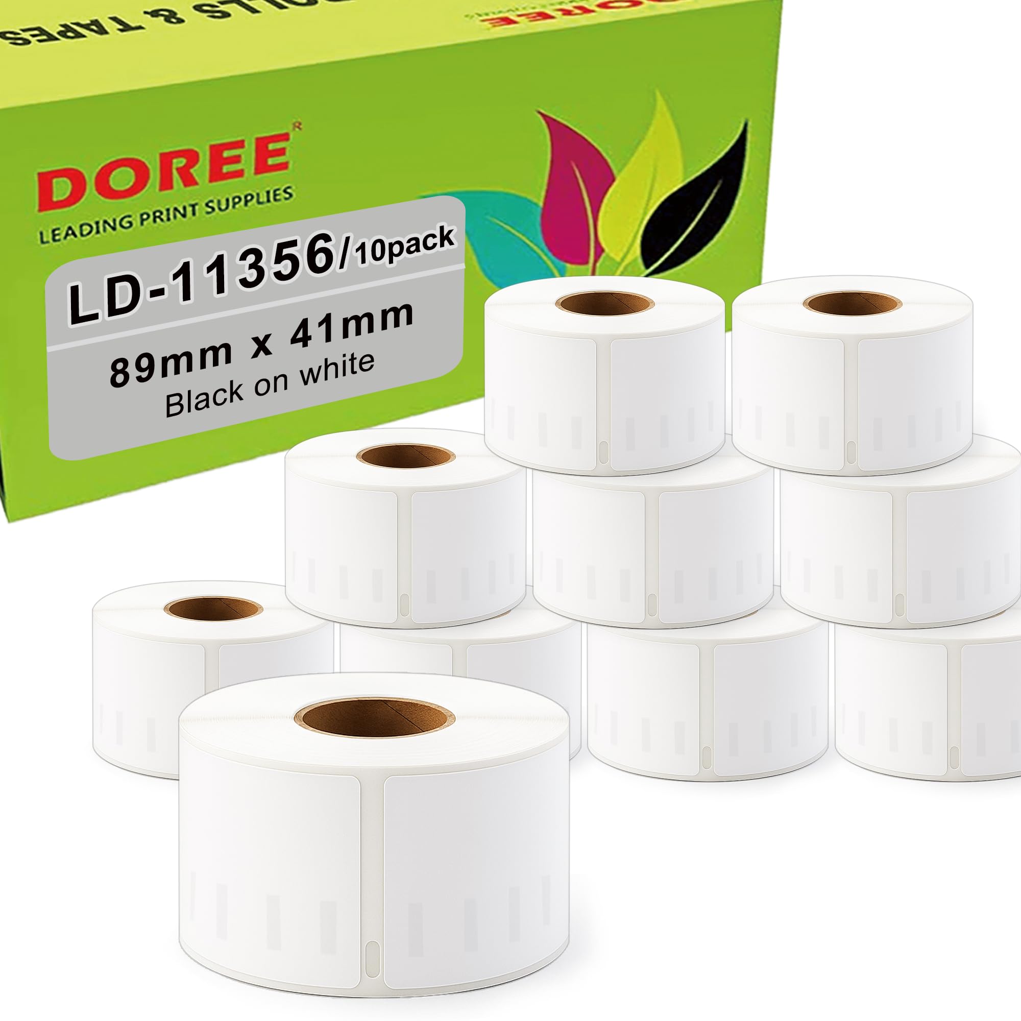 DOREE 10 rotoli 11356 S0722560 89mm x 41mm Etichette nominative 300/rotolo | 89mm x 41mm Etichette nominative compatibili con Dymo 11356 S0722560 nero su bianco LW 4XL/450/400/330/320/310