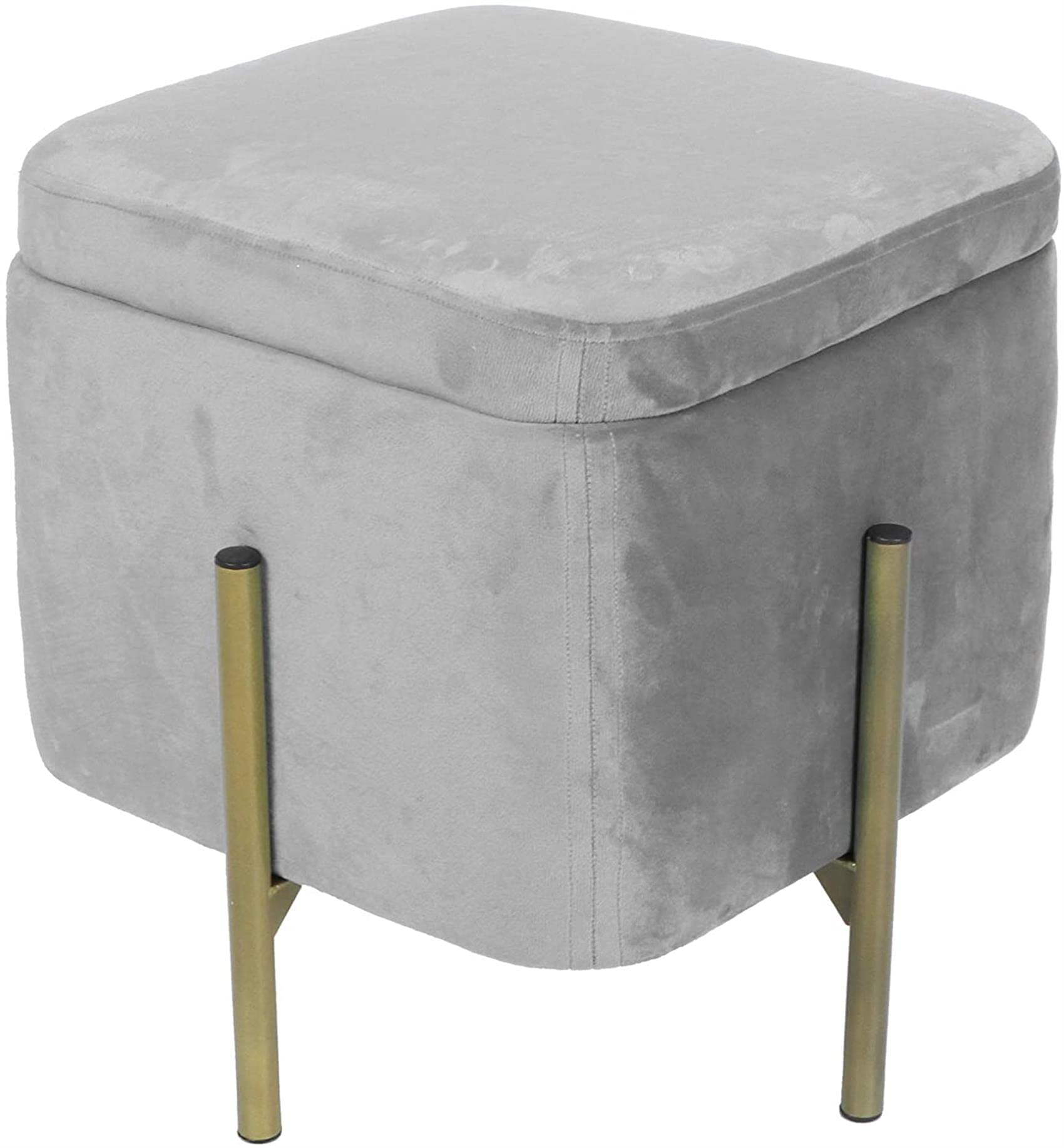Tabouret de rangement en flanelle carrée 37x37x42cm structure or
