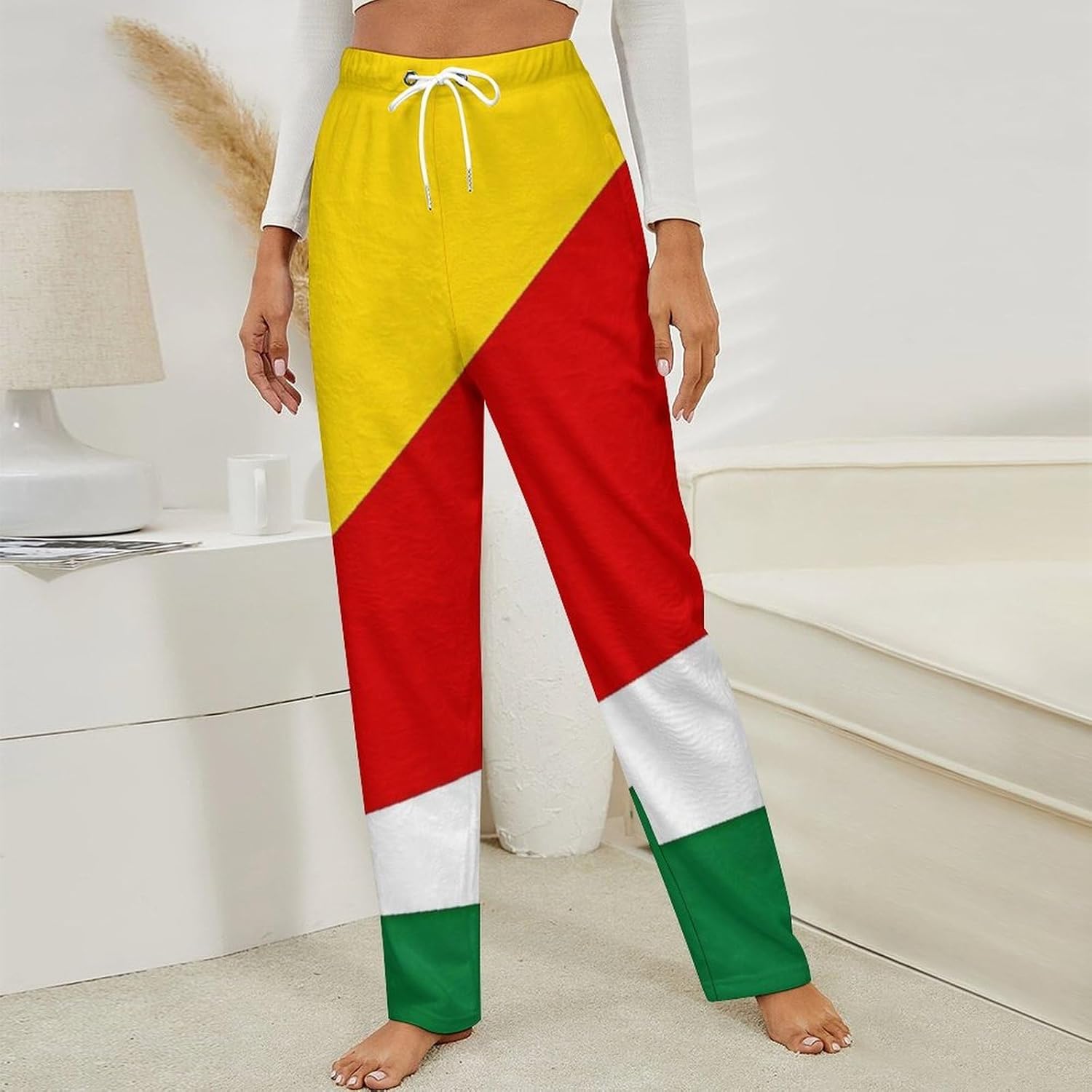 Novelty Mens Women Pyjama Pants Soft Flannel Sleep & Lounge Pants, Pj Bottoms With Republic Of Seychelles Flag
