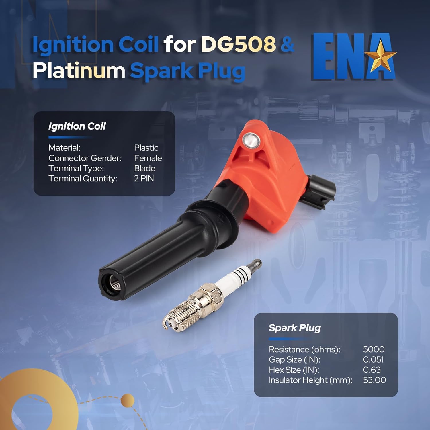 ENA Set of 8 Red Ignition Coil Pack and Platinum Spark Plug Compatible with Lincoln Ford Mustang Econoline Expedition Pickup E150 E250 E350 F-150 F-250 F-350 4.6L 5.4L 6.8L Replacement for FD503 SP479