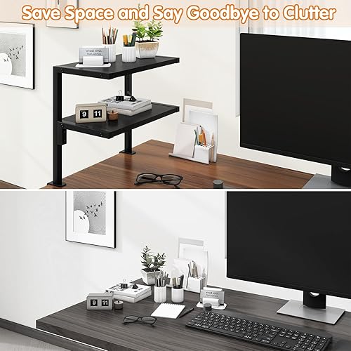 Miniatura 6 de IBUYKE Estante organizador de escritorio con abrazadera, estantes extensores de escritorio de 12.9 pulgadas, estantes de almacenamiento ajustables