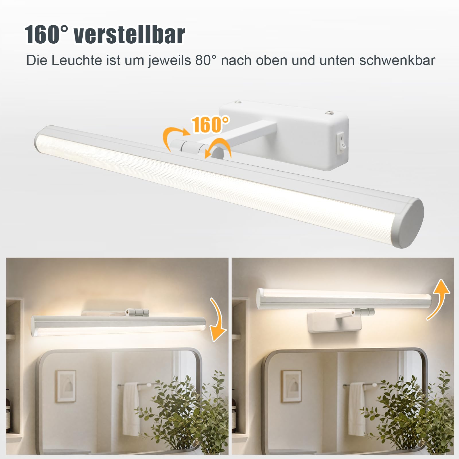 OOWOLF Lampada da Parete per Specchio Bagno 45cm 12W LED, Luce Regolabile 3 Temperatures (3000K-6500K) con Interruttore, Faretti Orientabili per Quadri, Vanità, Soggiorno e Corridoio