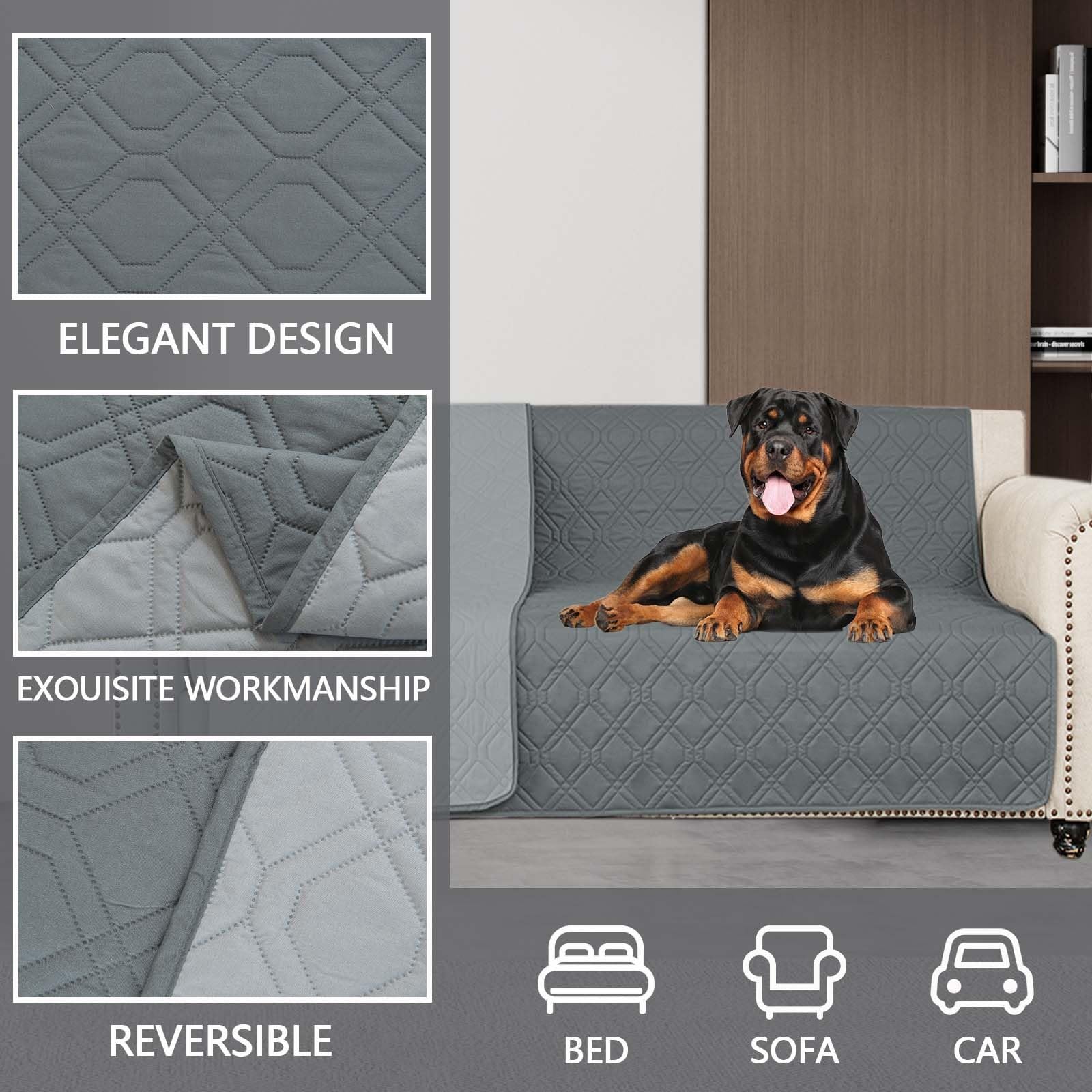 Couverture pour Chien Imperméable, Couvertures pour Chiens D'extérieur, Plaid Anti Pipi Lavable, Couverture de Protection pour Canapé, Jeté pour Chiot Résistant Aux Pipis, pour Canapé Voiture(Dark gra