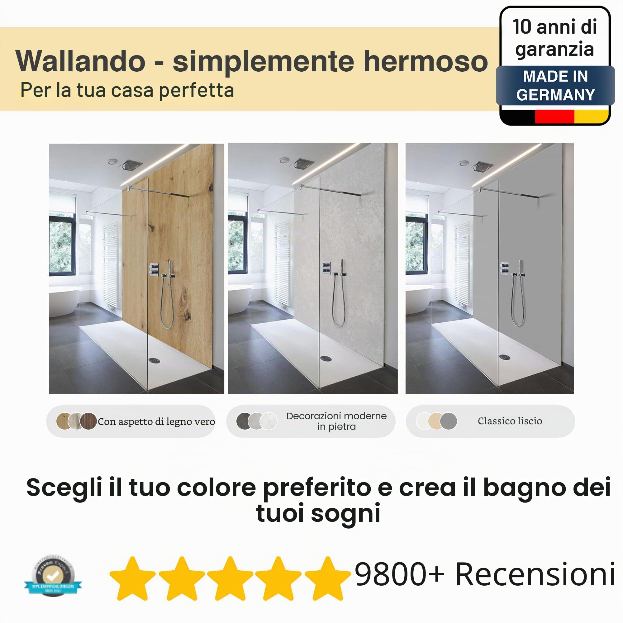 Rivestimento parete doccia | 200 x 100 cm | bianco | Pannello a parete per doccia