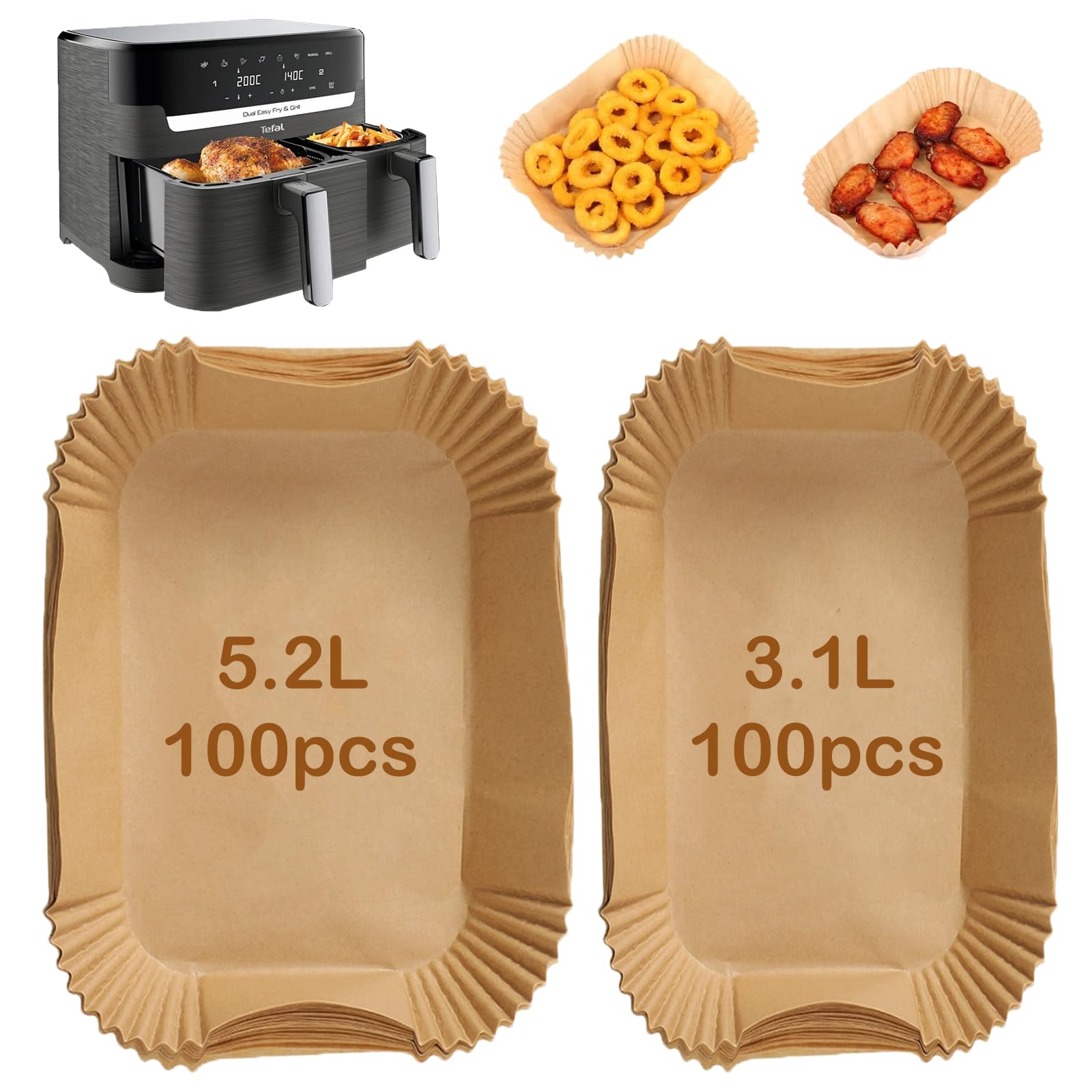 Disposable Air Fryer Liners for Tefal Easy Fry 5.2L/3.1L, Tower T17099, Lakeland 5L/3L, Salter EK5729, Netta 5.5L/3.5L, EUARY 4L/6L, Huddle 5L/3.5L, Air Fryer Paper Accessories for Dual Drawer(200pcs)