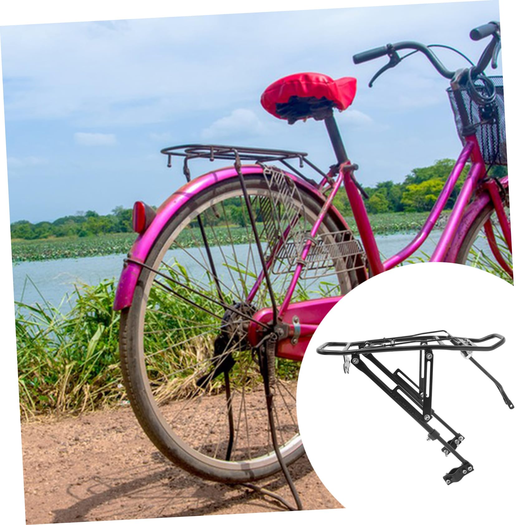 INOOMP Portapacchi Posteriore Bici in Lega di Alluminio Nero | Mountain Bike e Road Bike, Uso Cestini e Zaini, Struttura Heavy-duty Applicabile