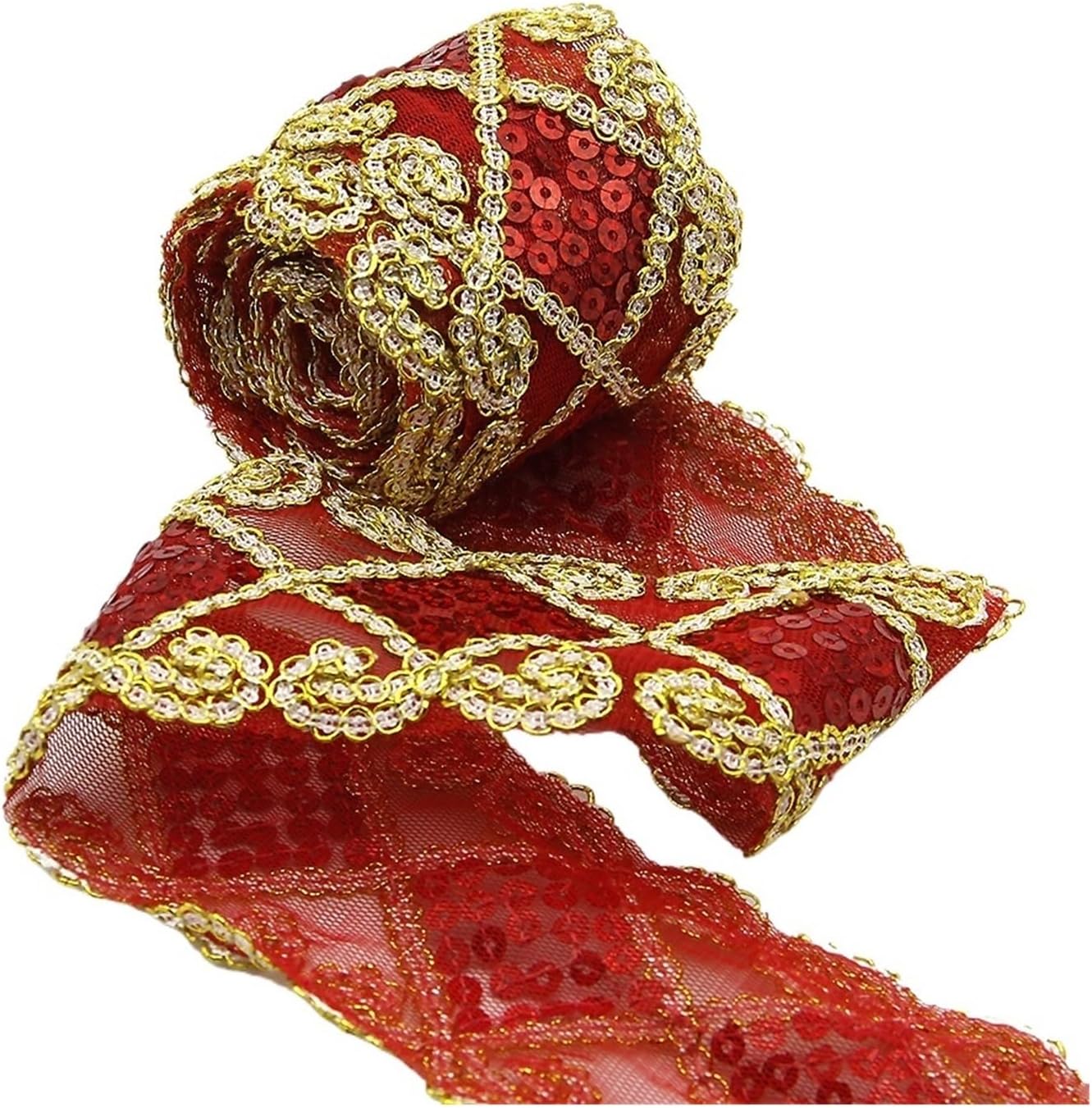 10Yards Round Sequins Lace Ribbon for Garments Edge Wrapping Wedding Party Dress Cosplay Clothes Sewing Trims(Color-24)