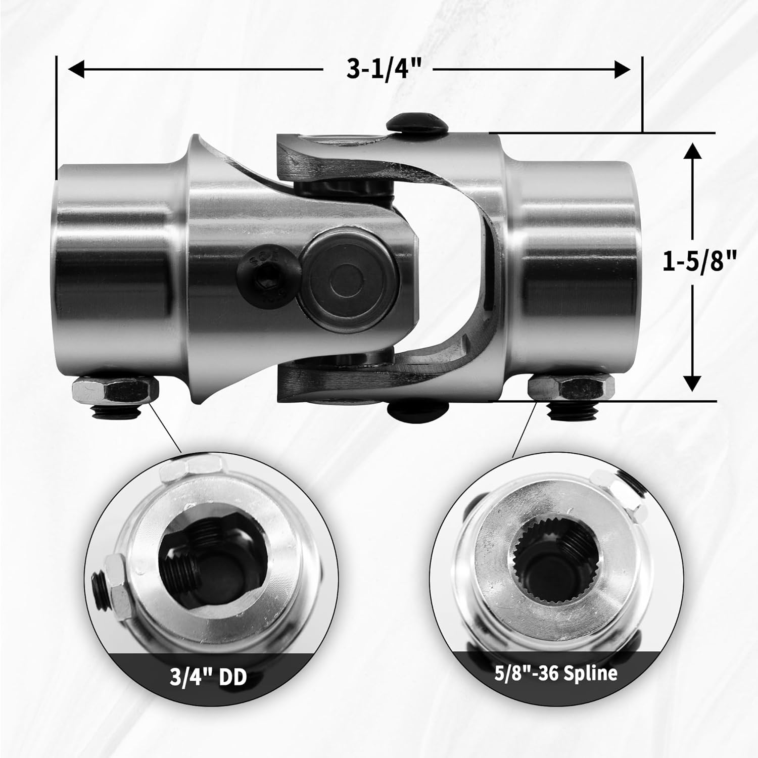 5/8" -36 Spline X 3/4" DD Chrome Steering Universal Joint Single U Joint Shaft,Total Length: 83mm (3-1/4")