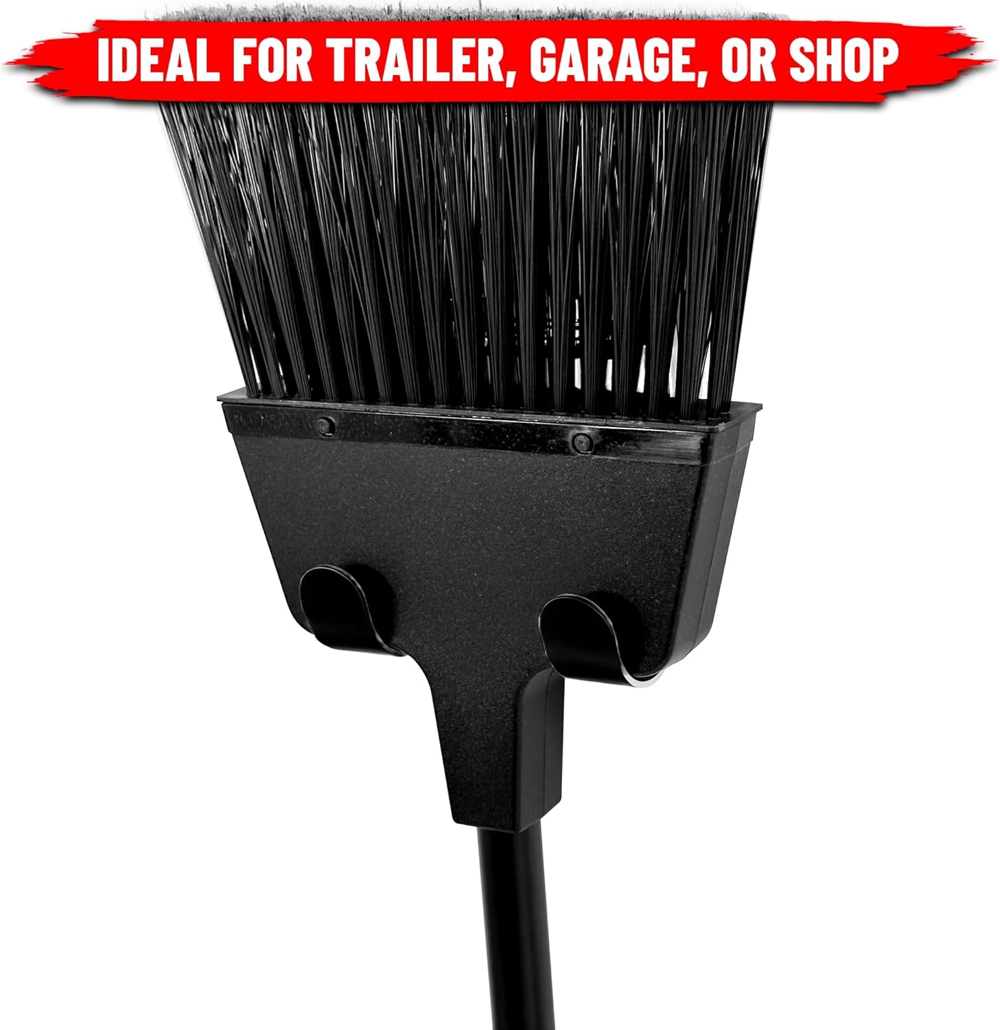Pit Posse PP3187BK Aluminum Broom Holder Hanger for Trailer Garage Shop Storage - Made in USA - Whisk/Angle Brooms Wall Mount Utility Rack Caddy Cabinet Organizer for Enclosed Race Trailers (Black)