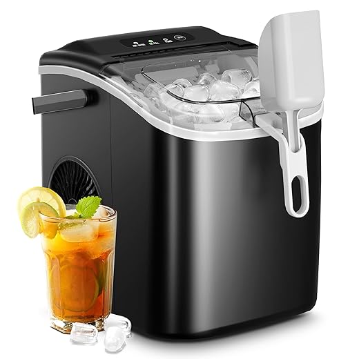AGLUCKY Ice Makers Countertop,Portable Ice Maker Machine with Handle,Self-Cleaning Ice Maker, 26Lbs/24H, 9 Ice Cubes Ready in 6 Mins, with Ice Scoop and Basket,for Home/Office/Kitchen (Black)