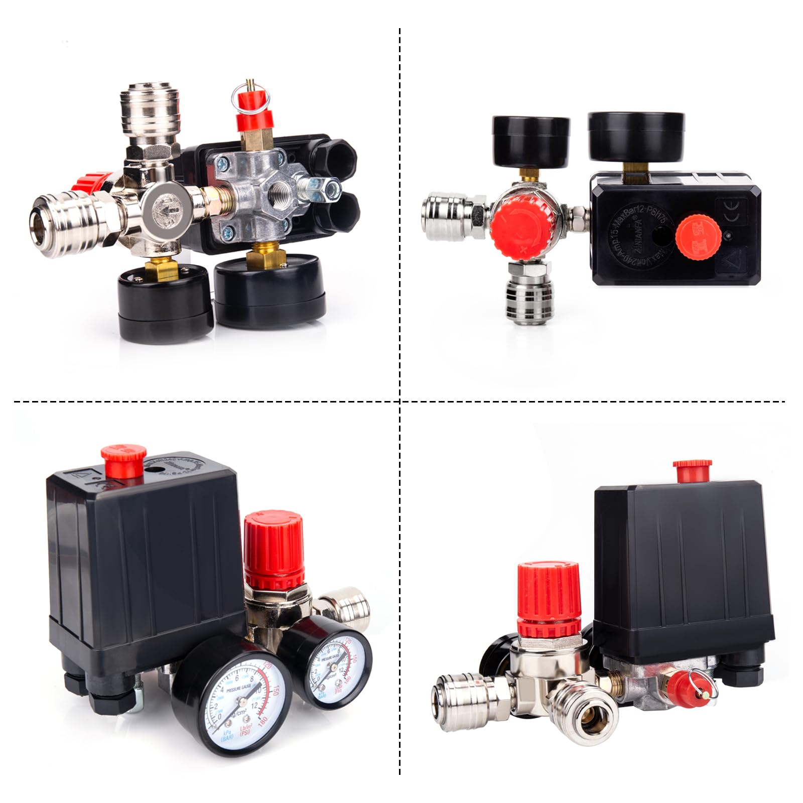 Pressostato Compressore Aria 220V, Pressostato Con Manometro Per Compressore, Regolatore Di Pressione Del Compressore D'Aria 1/4, Per Una Rapida Riduzione Della Pressione