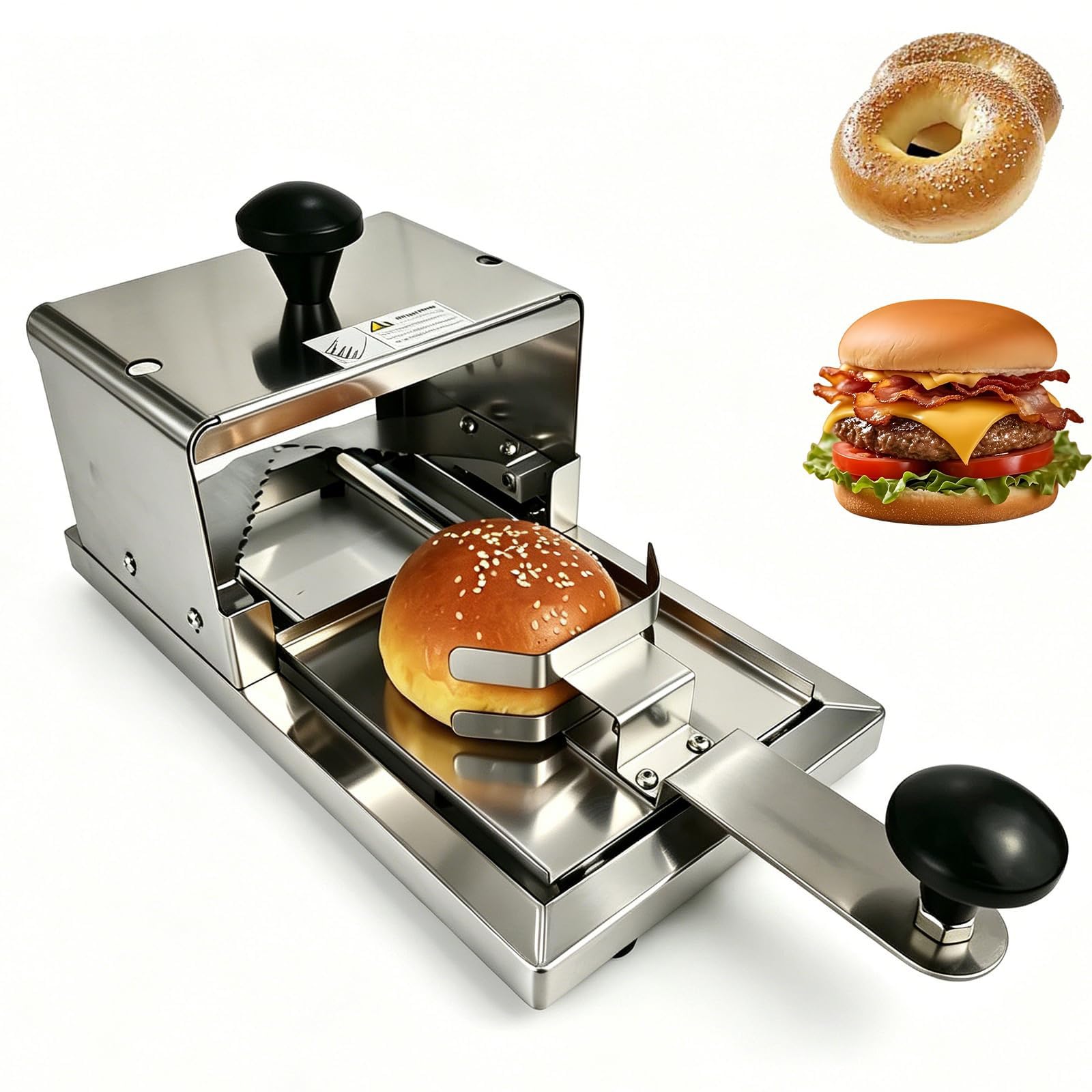 RKXKJ Manual Hamburger Bun Slicing Machine, Commercial Bagel Slicer, Push-pull Stainless Steel/adjustable Cutting Thickness, For Cake/coffee/bakeries