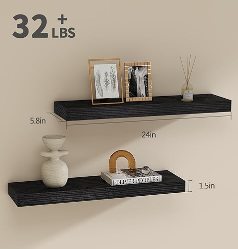 Miniatura 3 de Vervida Juego de 2 estantes flotantes para pared, 24 pulgadas de ancho x 5.8 pulgadas de profundidad para cocina, sala de estar, baño, oficina