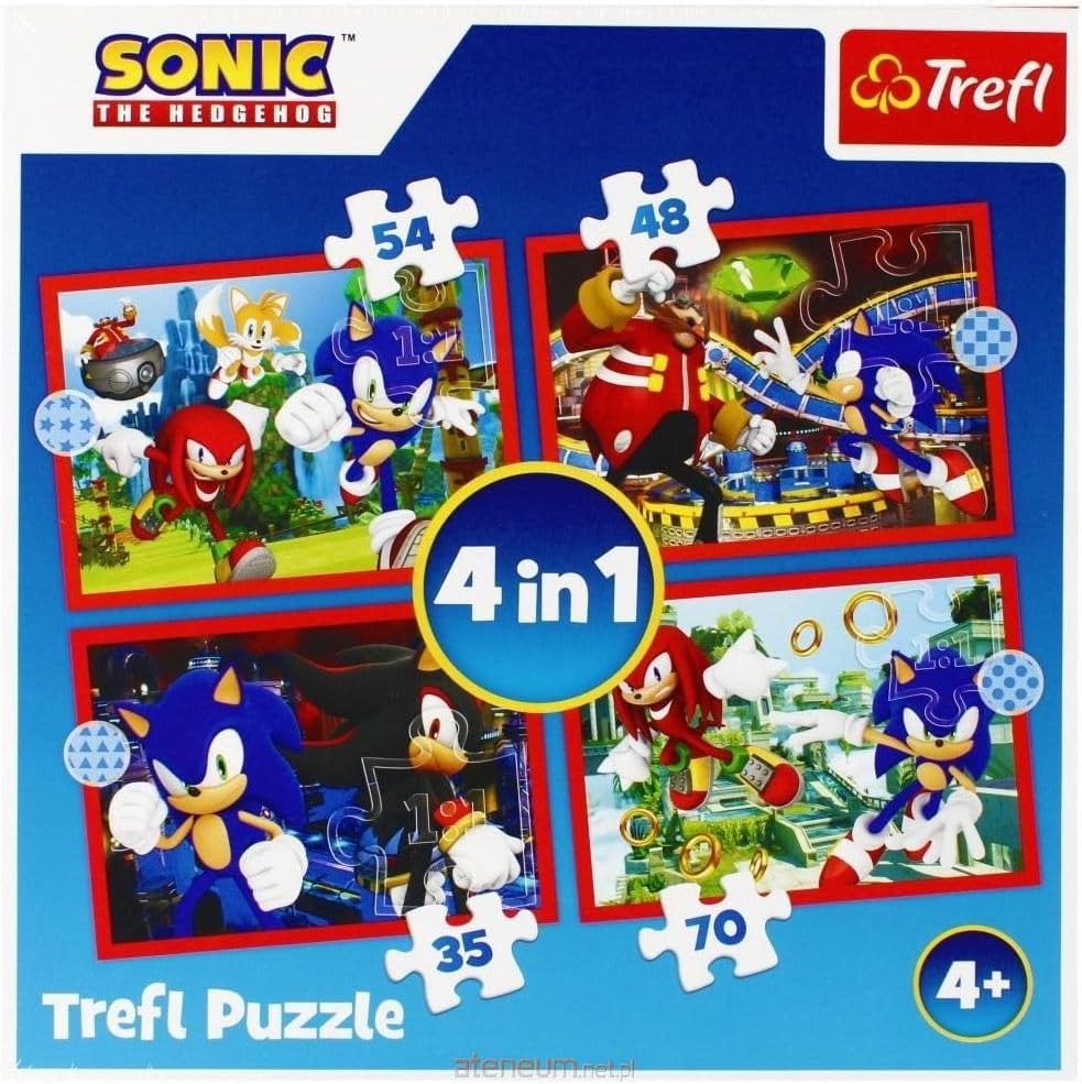 Trefl34625 Sonic The Hedgehog, Adventure of Sonic - Puzzle 4-in-1, 4 Games Children's Puzzle, Multi-Coloured