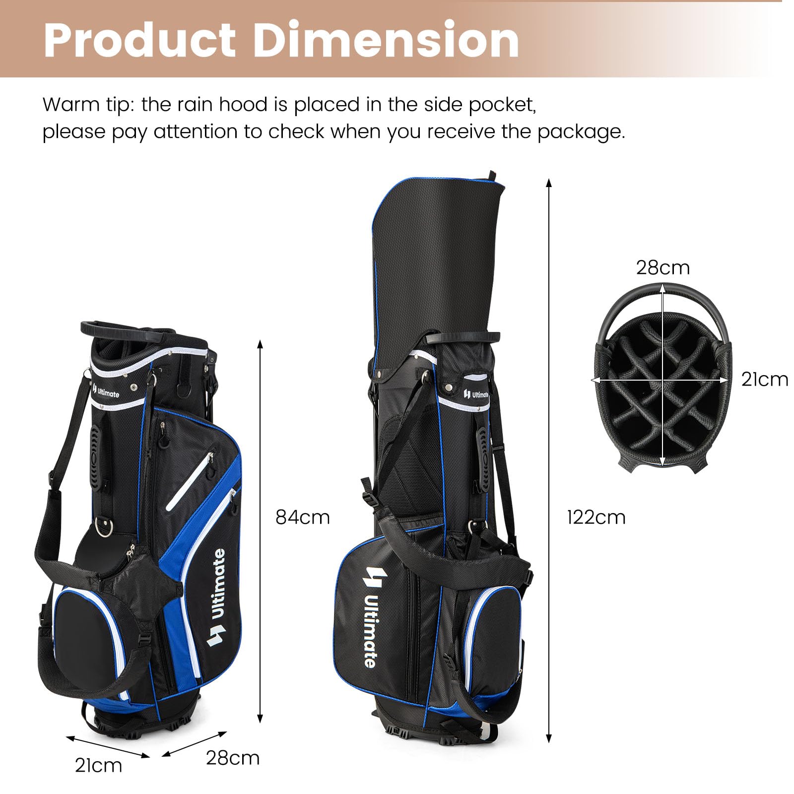 LIFEZEAL Bolsa de Golf con Soporte, Bolsa de Palos con 14 Compartimentos, Bolsa de Golf Ligera con Doble Correa para el Hombro, 6 Bolsillos con Cremallera, Funda de Lluvia, para Hombre y Mujer
