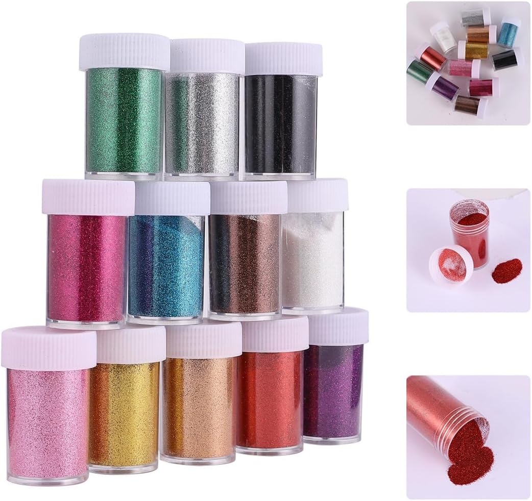 12pcs Holographic Glitter Powders and Sequins for Nail Art, Assorted Iridescent Nail Glitter Dust Set for DIY Manicure and Crafting Supplies Random Color