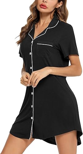 Miniatura 3 de Pjmlifecoco Camisón para mujer, con botones, manga cortalarga, suave modal, ropa de dormir S-XXL