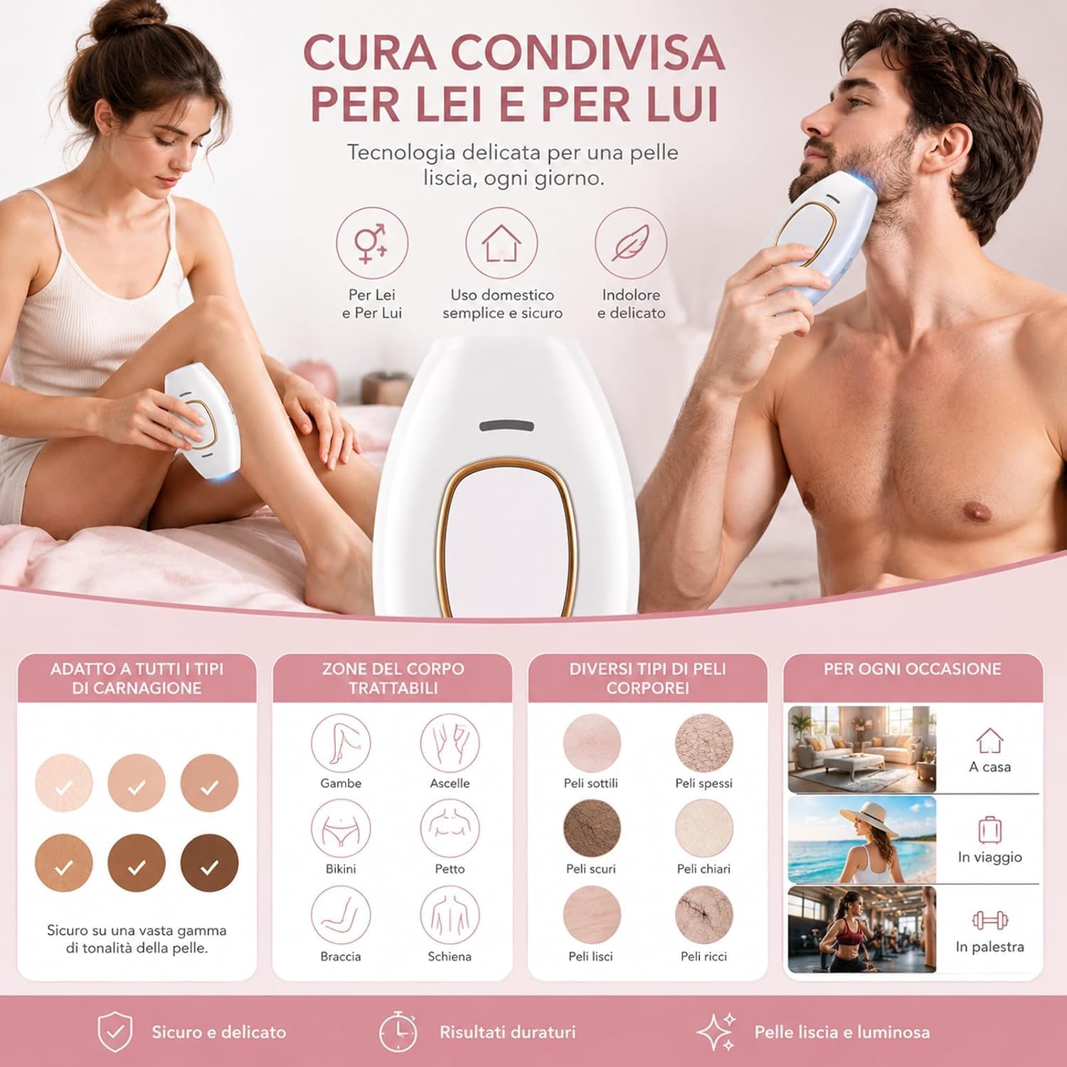 Solippy Luce Pulsata,Depilatore Laser Professionale Per Uso Domestico, Facile Da Usare, Adatto A Viso E Corpo (Bianco)