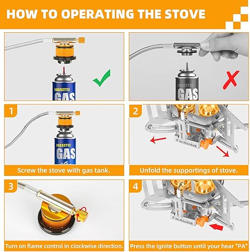 Miniatura 8 de Estufa de gas de campamento resistente al viento de 9900 W, estufa de camping portátil con encendido piezoeléctrico, adaptador de tanque de propano