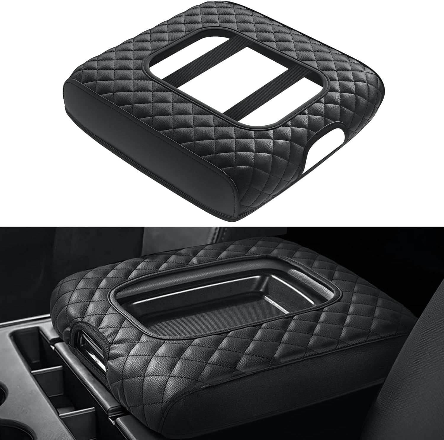 Center Console Cover Compatible with Silverado/Sierra 2014-2018 with 40/20/40 Jump Seat, Premium Leather Armrest Cover Pad, Car Middle Console Cover (ONLY for Split Bench Seat Console)