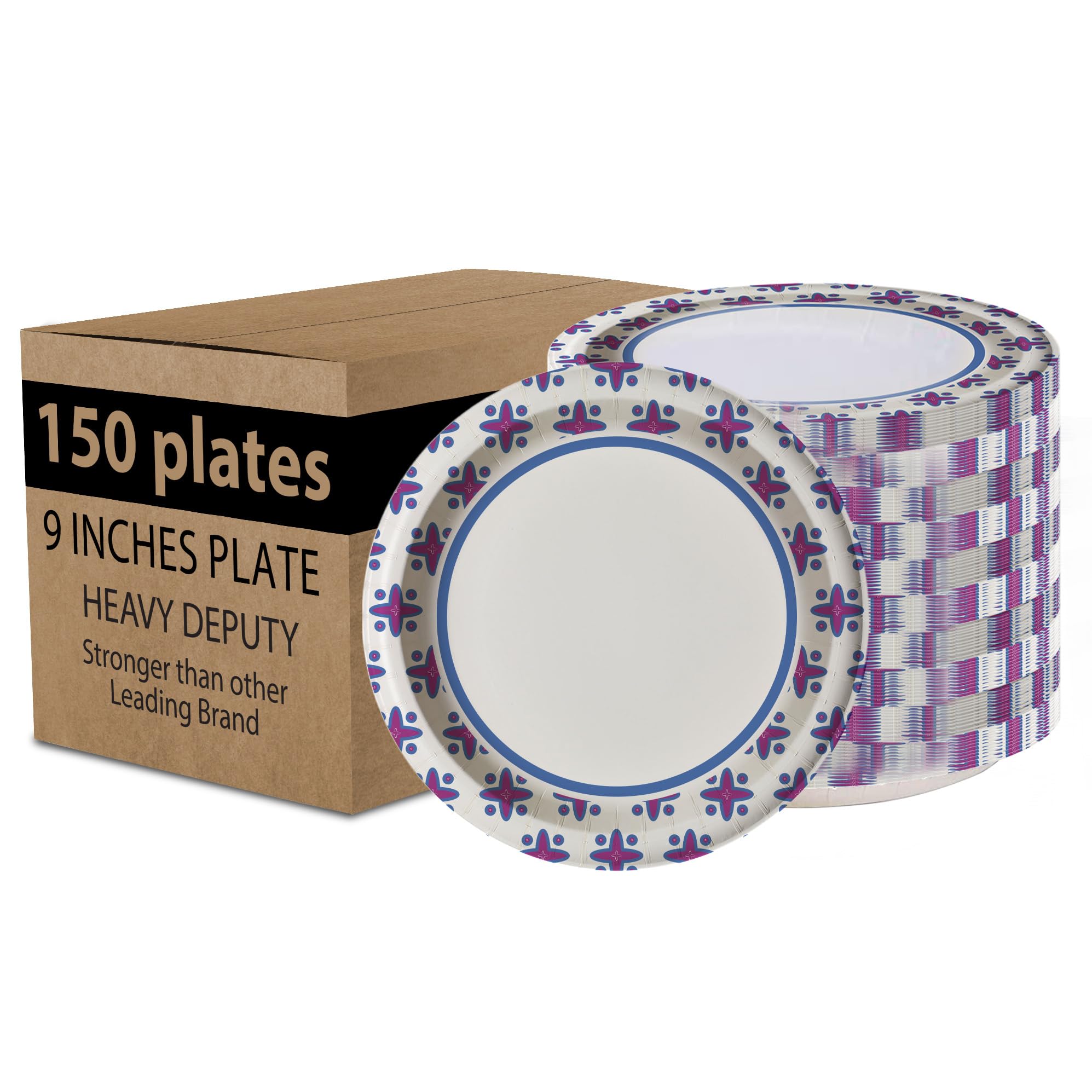 SafeWare Paper Plates 9 Inch Bulk - 150 Count, Superior Heavy Duty Paper Plates 9 Inch for All Occasions, Microwavable & Stronger Than Other Brands - Ideal for Parties & Outdoors