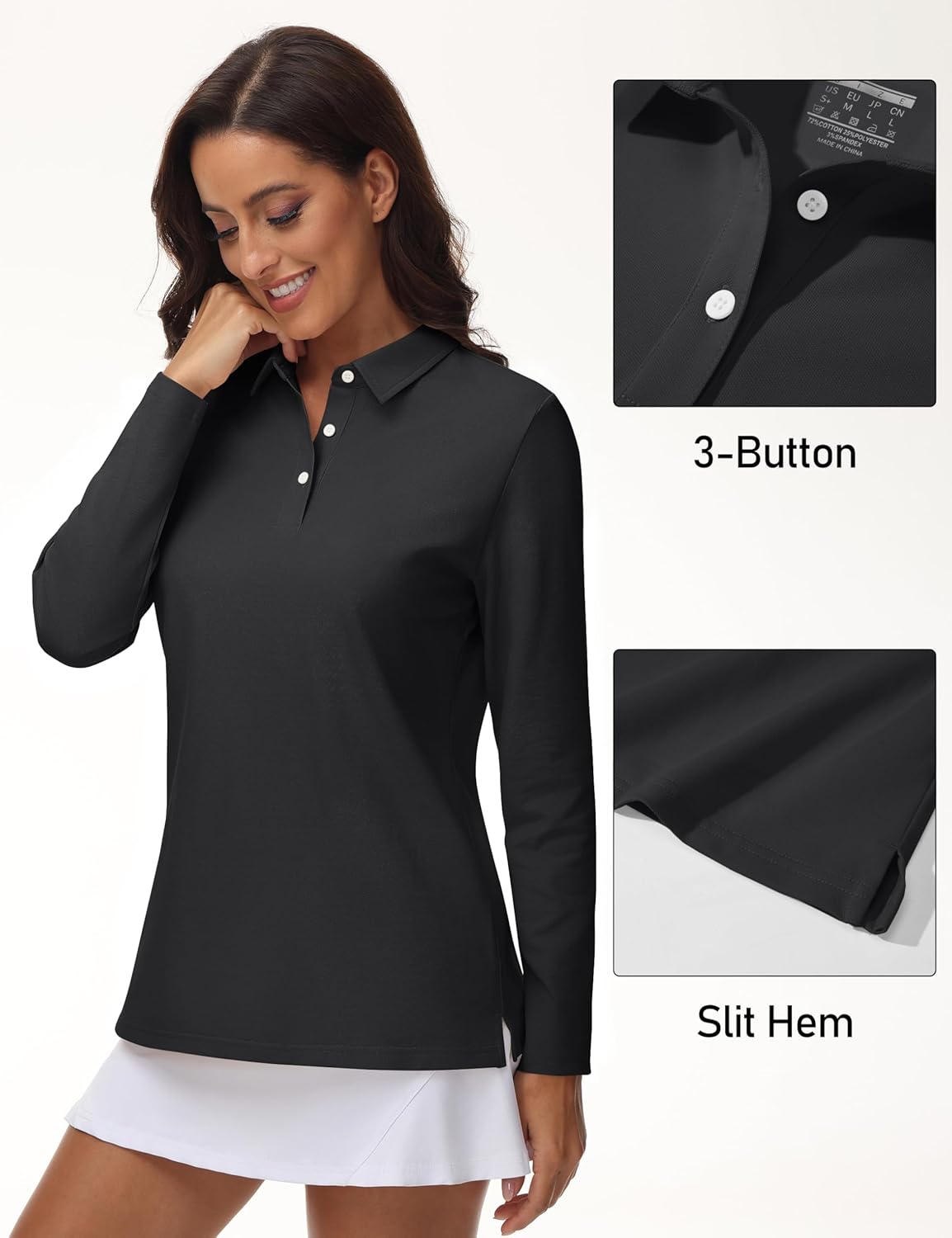 MAGCOMSEN Women's Polo Shirts Long Sleeve Cotton Collared T Shirt Golf Shirt Business Casual Tee Uniform Tops 3-Button - Image 4
