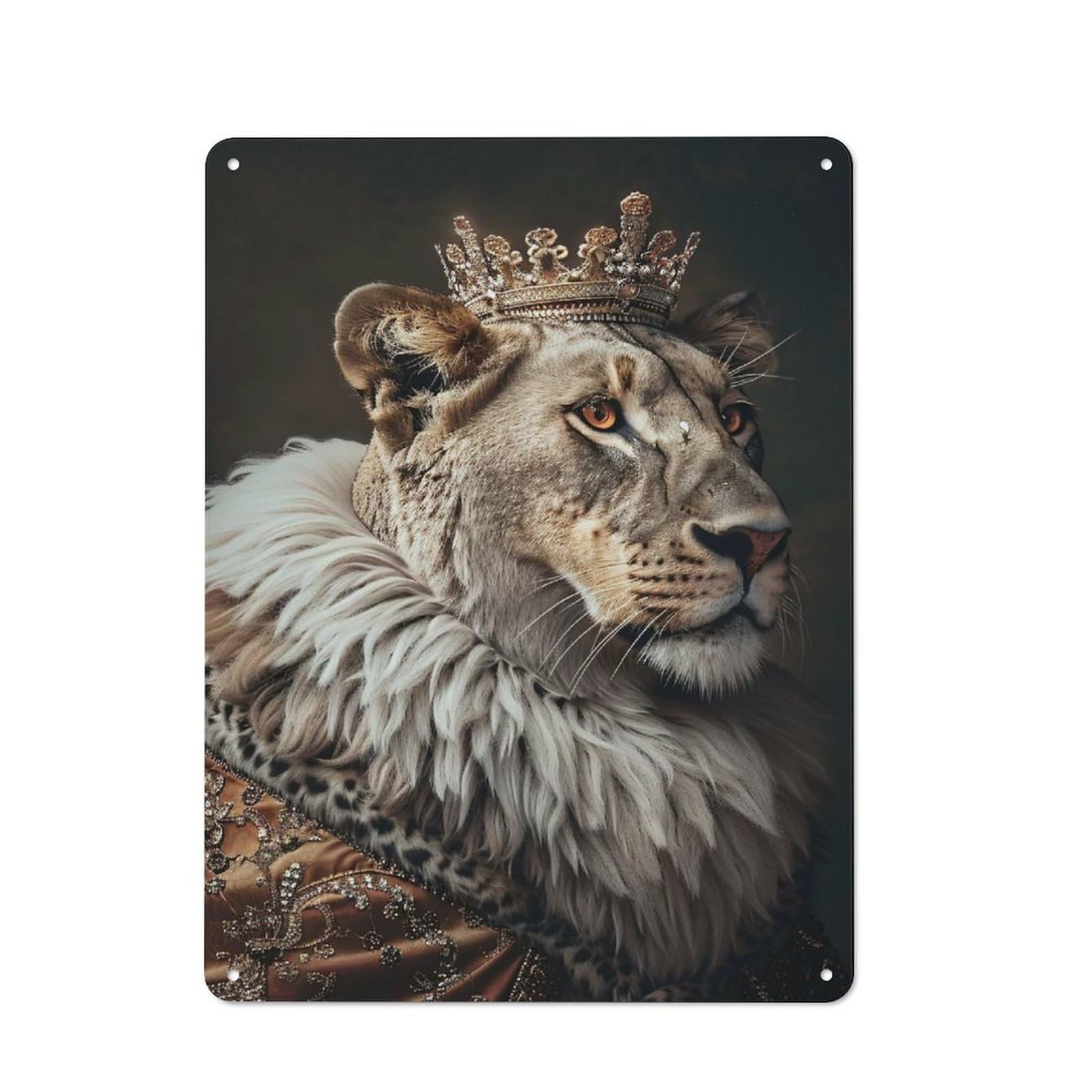 Junmoney Style-24 Lion Queen Portrait Rustic Tin Wall Plaque 40X30cm For Hobby Room Or Studio, A New Home Present For Creative Interior Collectors