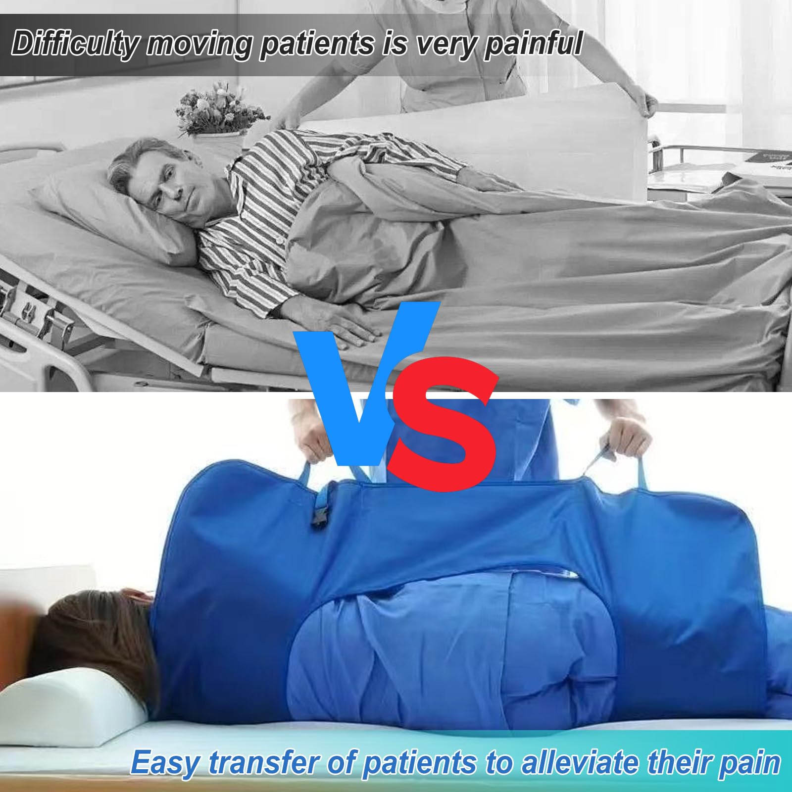 Gleittuch für Bettlägerige mit Verstärkten Griffen, 110 cm x 80 cm Mehrzweck-Transferlaken zum Drehen, Gleitlaken Patienten für ältere Menschen und Patienten, die übertragen Werden Müssen