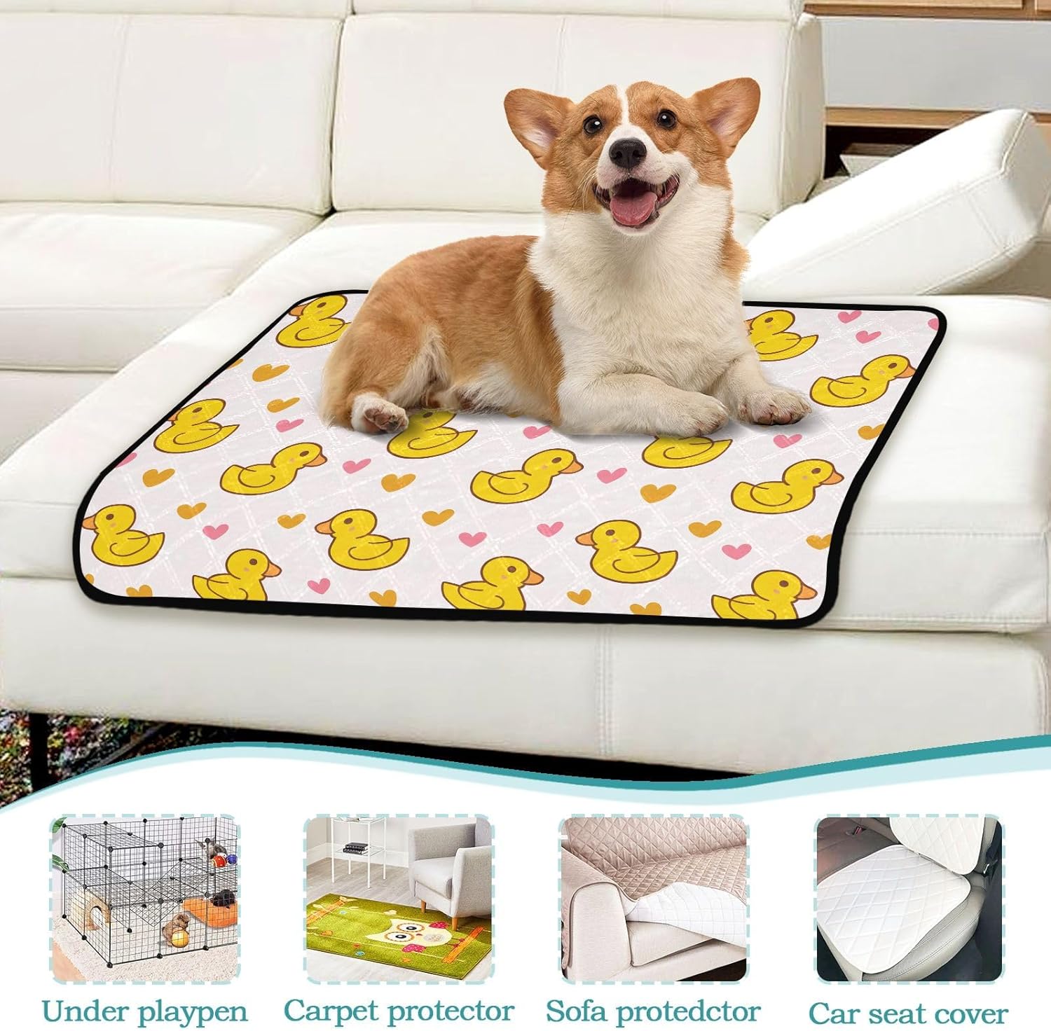 Washable Pee Pads for Pets Little Yellow Duck Love Pattern Reusable Cats and Dogs Mats