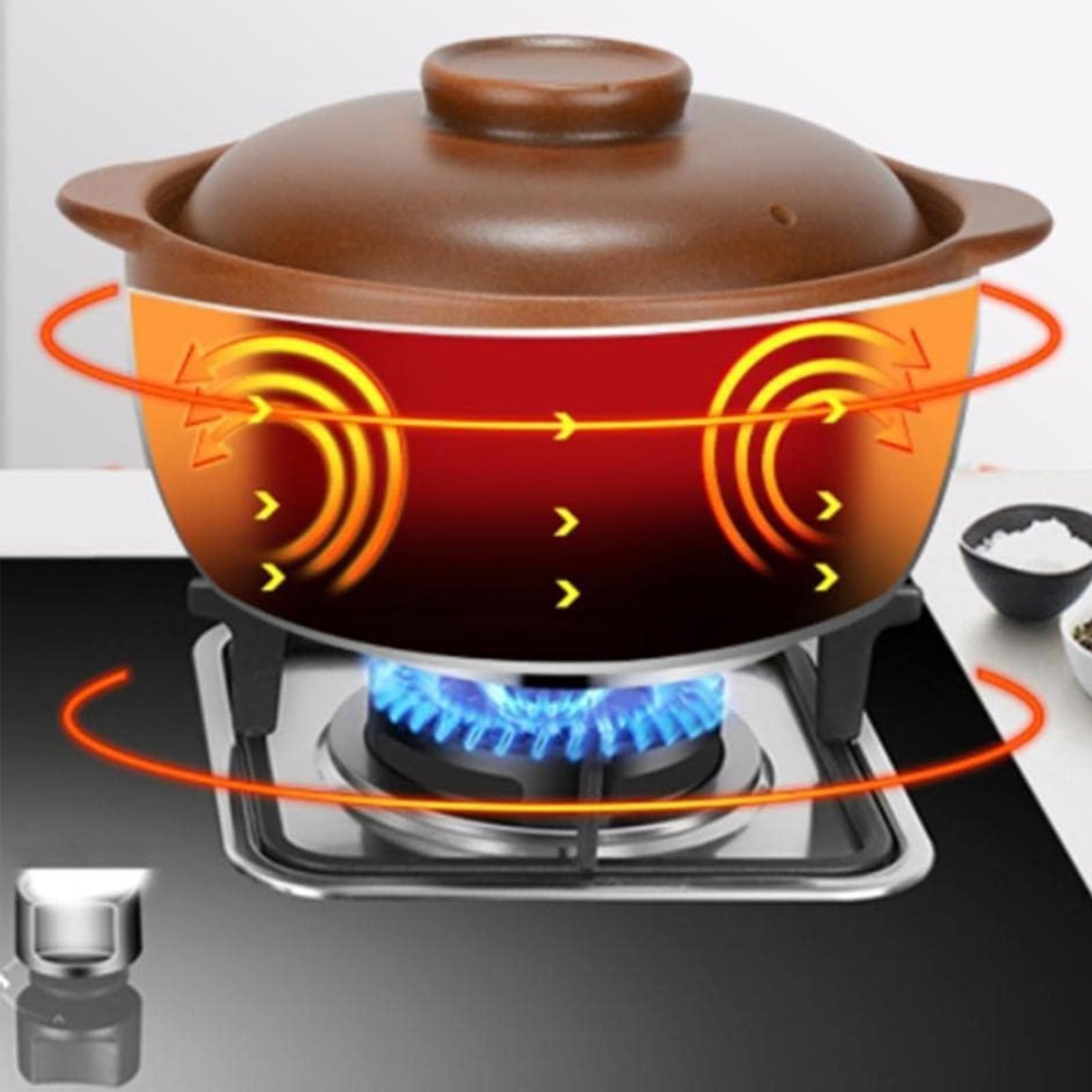 Casseruola in Terracotta con Coperchio - Casseruola in Terracotta Antica, Ideale for Cucinare sul Fuoco Aperto - Casseruola in Ceramica, pentola di Terracotta(2.5L 21.5 * 10CM)