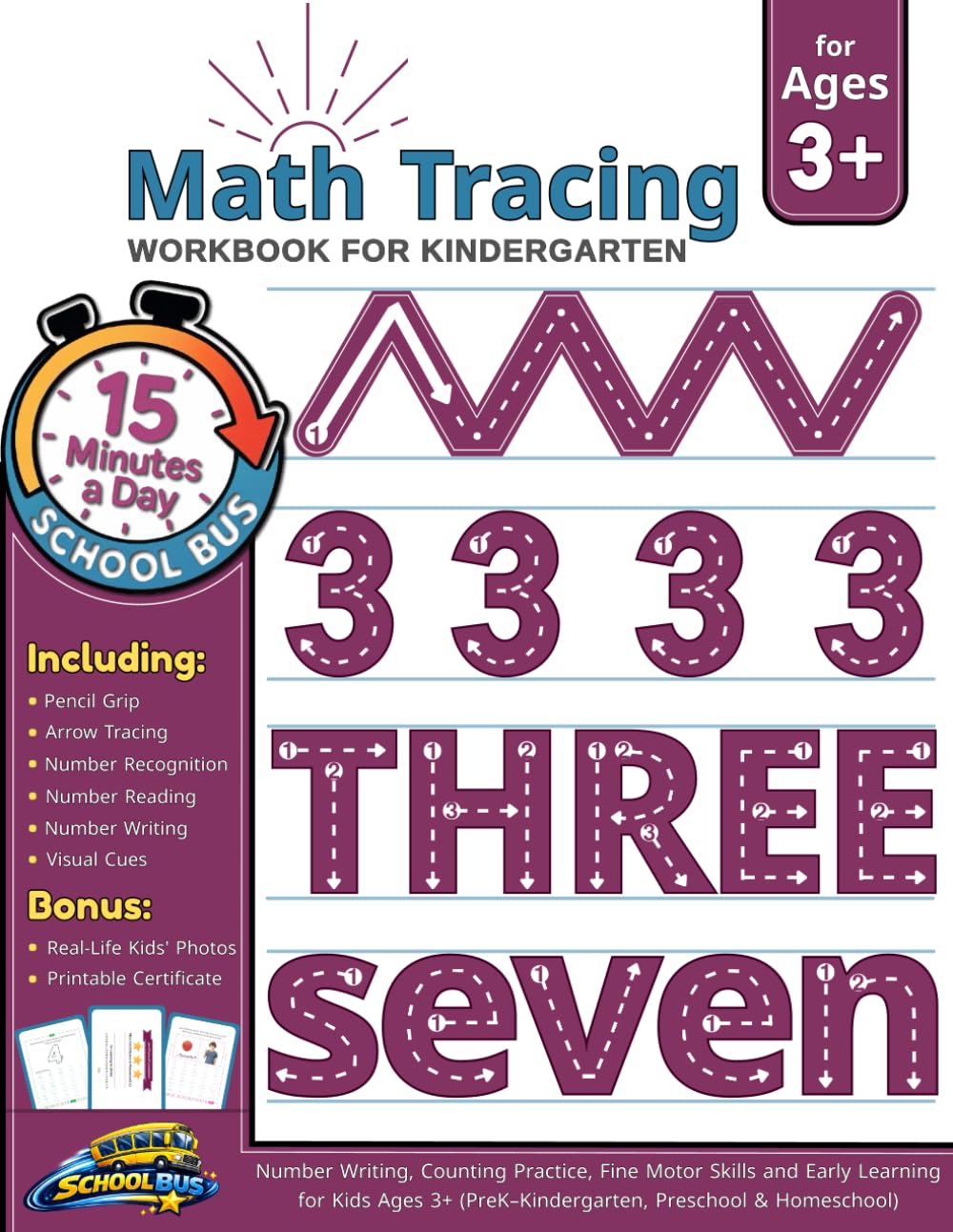 Math Tracing Workbook for Kindergarten: Number Writing, Counting Practice, Fine Motor Skills and Early Learning for Kids Ages 3+ (PreK–Kindergarten, Preschool & Homeschool)