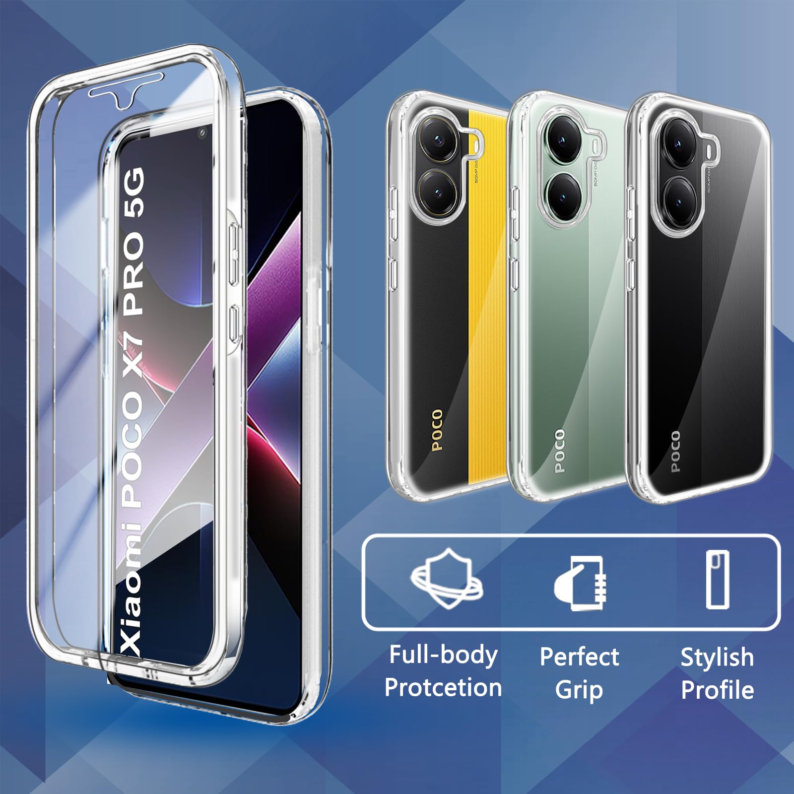 Etui do Xiaomi Poco X7 Pro 5G, odporne na wstrząsy etui do Poco X7 Pro z osłoną ekranu 360 Full Body Wytrzymała dwustronna przezroczysta obudowa TPU do Poco X7 Pro 5G, przezroczysta
