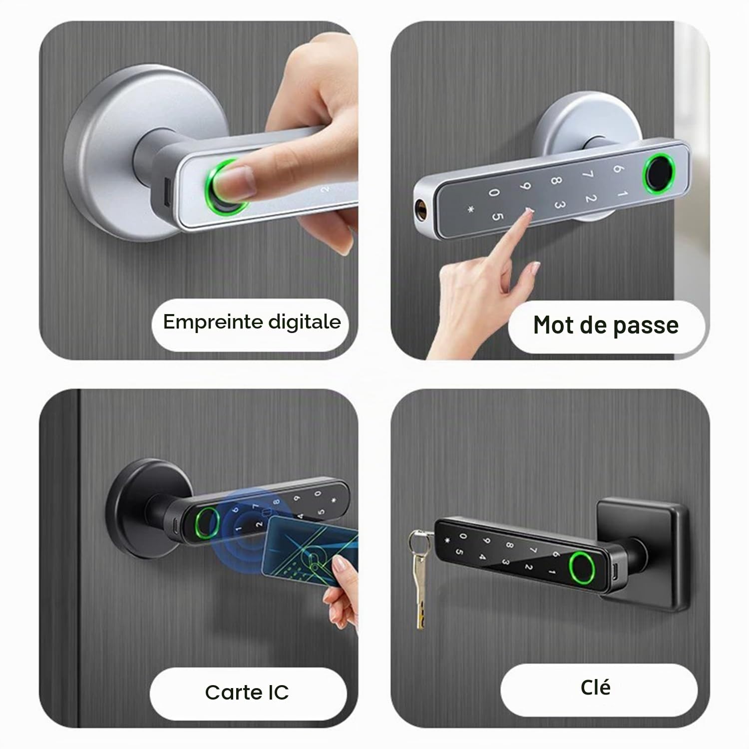 Serrure Biometrique,Serrure Intelligente,Serrure Empreinte Digitale,9 En 1,Avec Clavier Tactile Et Fonctions Intelligentes,Convient Aux Portes d'Entrée,Aux Maisons,Aux Bureaux, Aux(Argent)