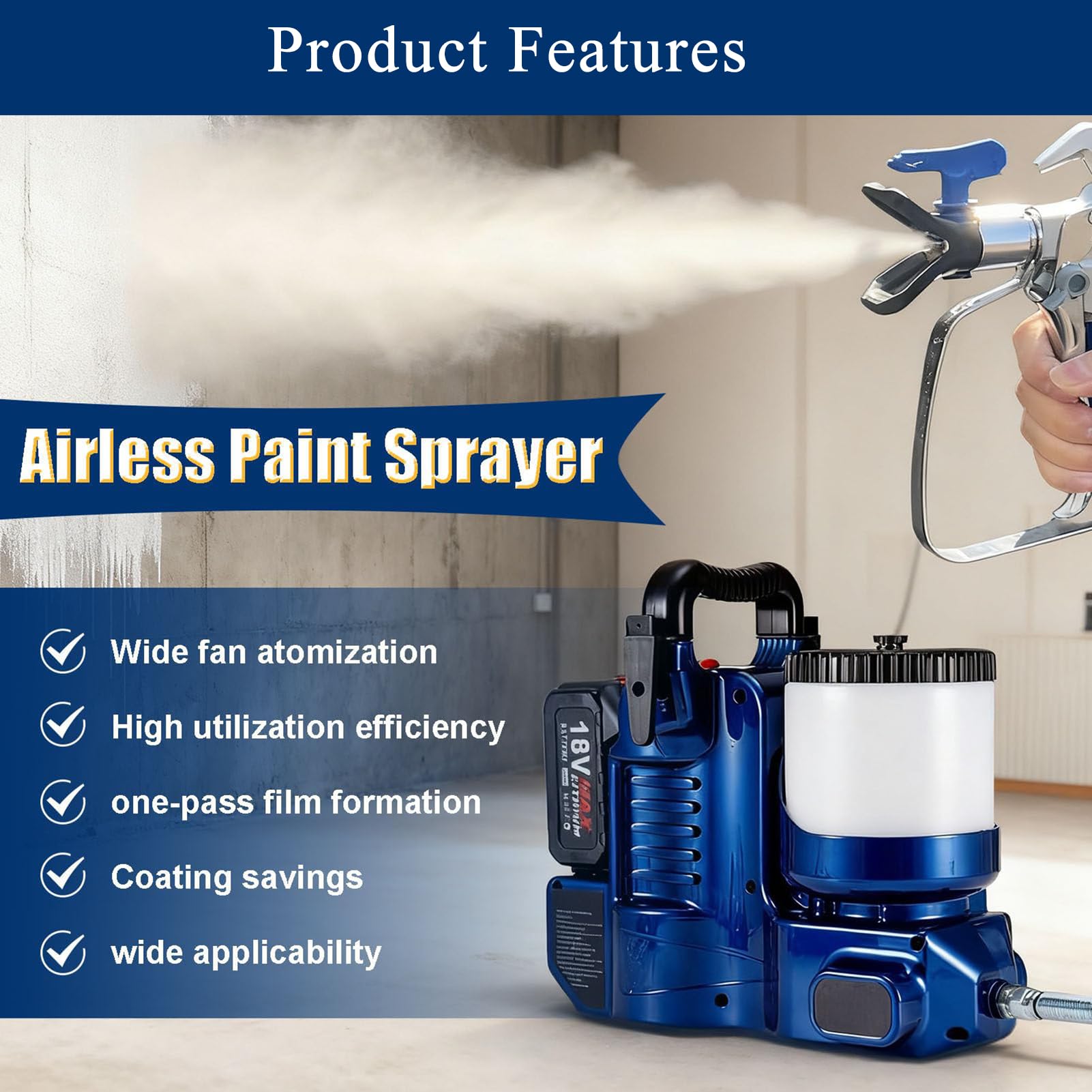 Spruzzatore di Vernice Airless Ad Alta Pressione, Verniciatore A Spruzzo Professionale Portatile, 550W, Senza Fili, Design Ergonomico con Cintura, Utilizzato per Mobili,Blue