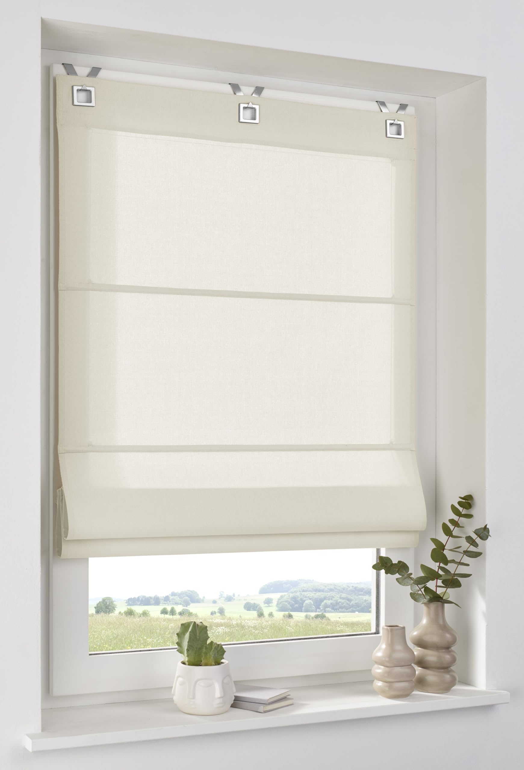 Tenda a rullo Duck Offwhite – Tenda a pacchetto in 100% cotone con occhielli rettangolari, opaca senza foratura, dimensioni 80 x 140 cm
