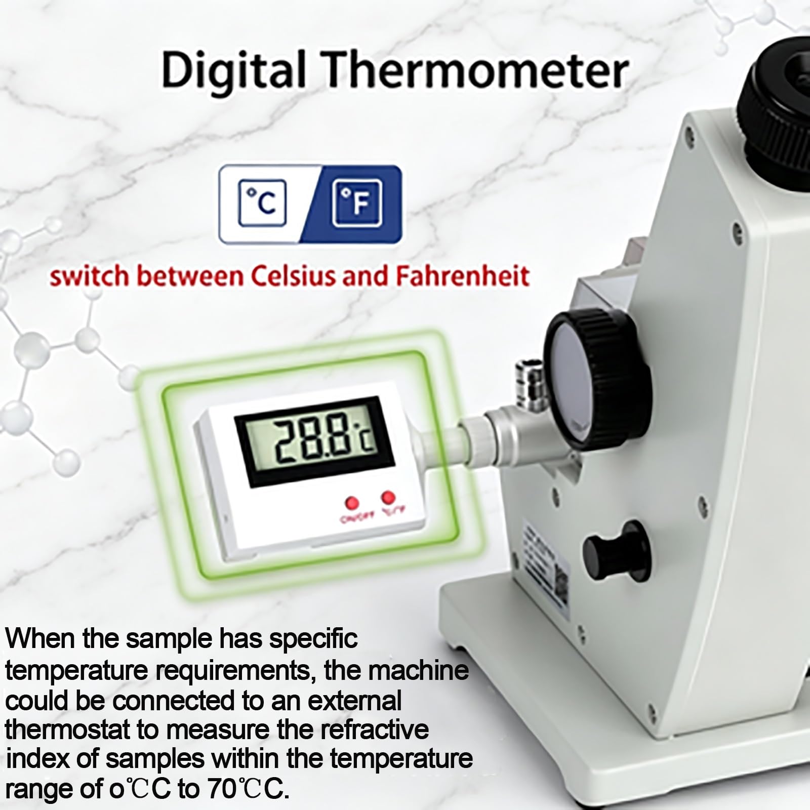 ABBE Rifrattometro per apparecchiature ottiche, design monoculare con display della temperatura esterna per analisi dello zucchero nell'industria alimentare e delle bevande, uso in laboratorio